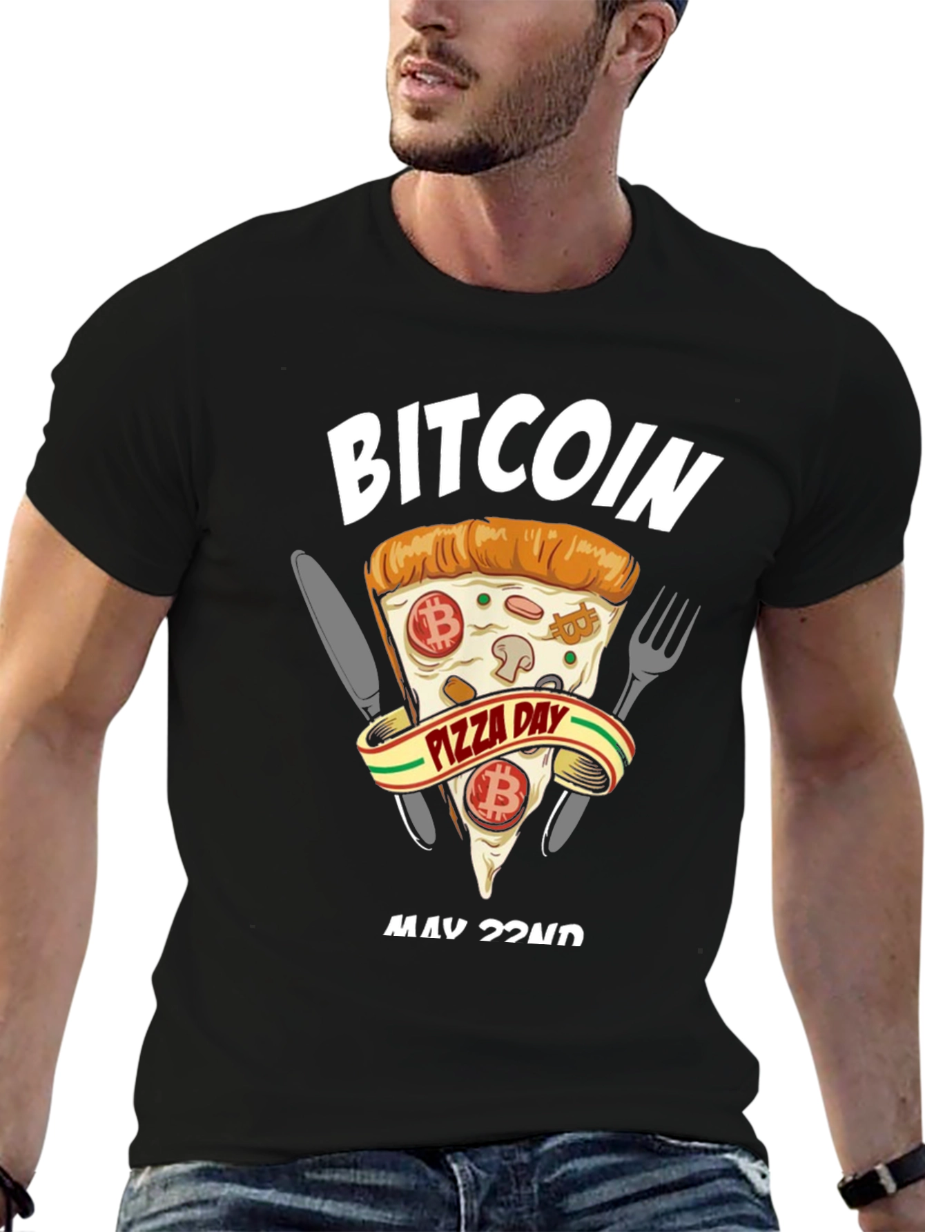 Bitcoin Pizza Day Black T-Shirt Crypto Currency Tee