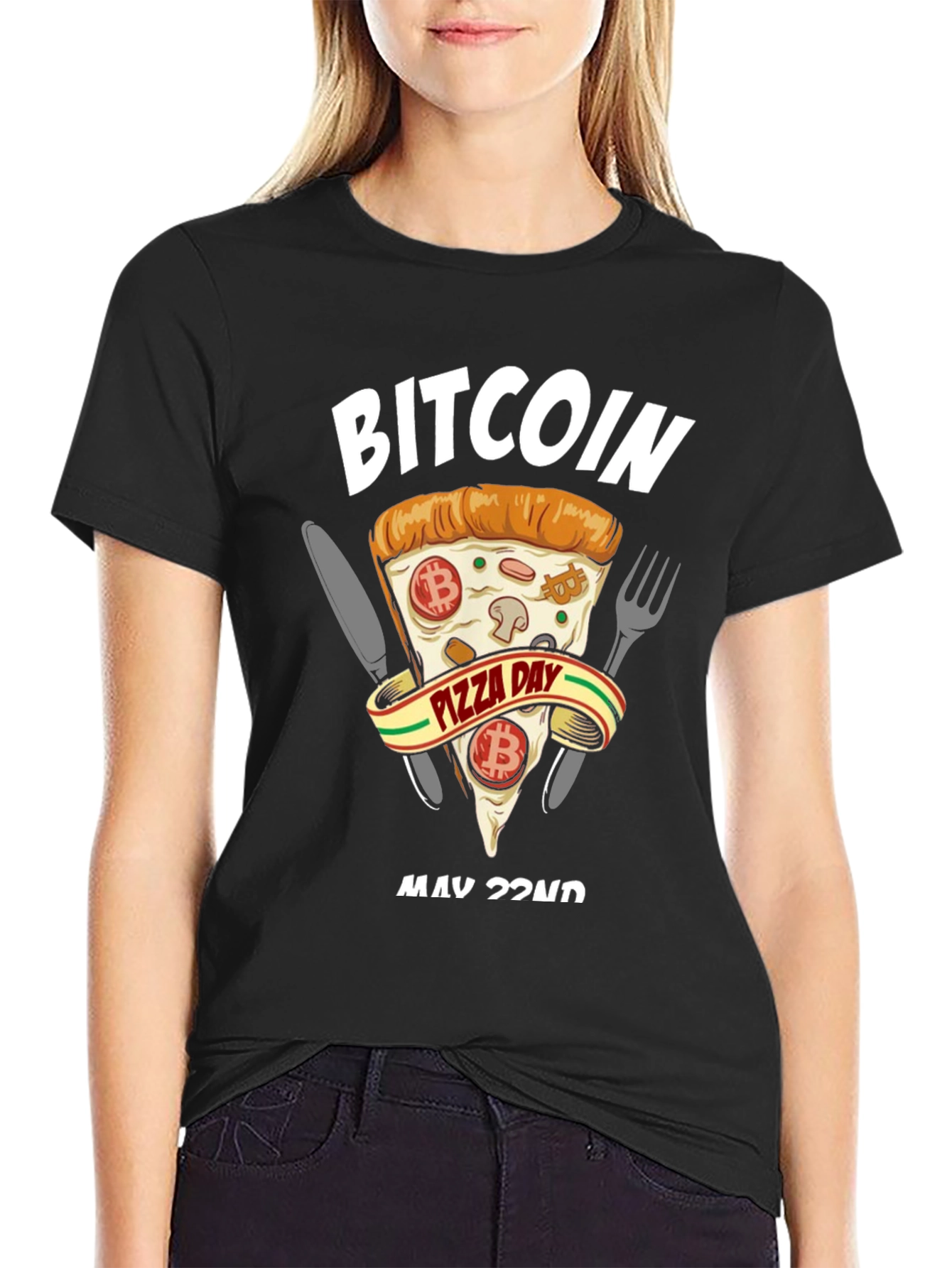 Bitcoin Pizza Day Black T-Shirt Crypto Currency Tee