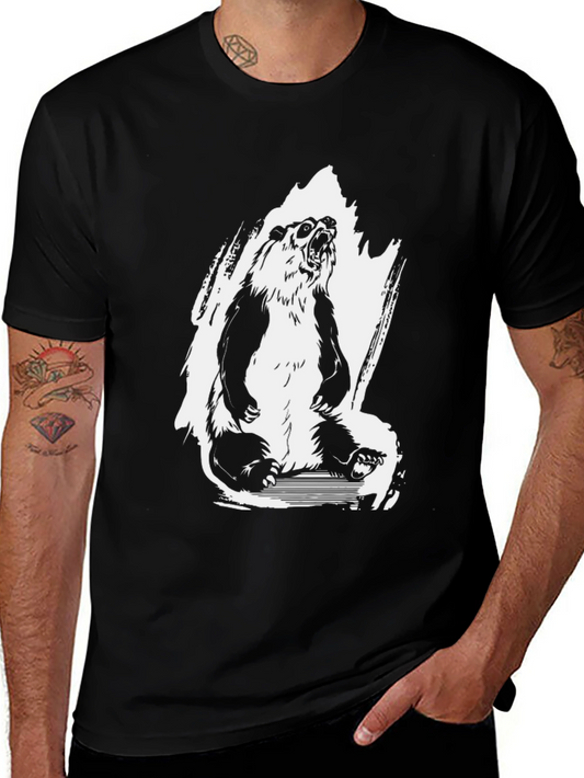 Bear Graphic Tee - Black Cotton T-Shirt