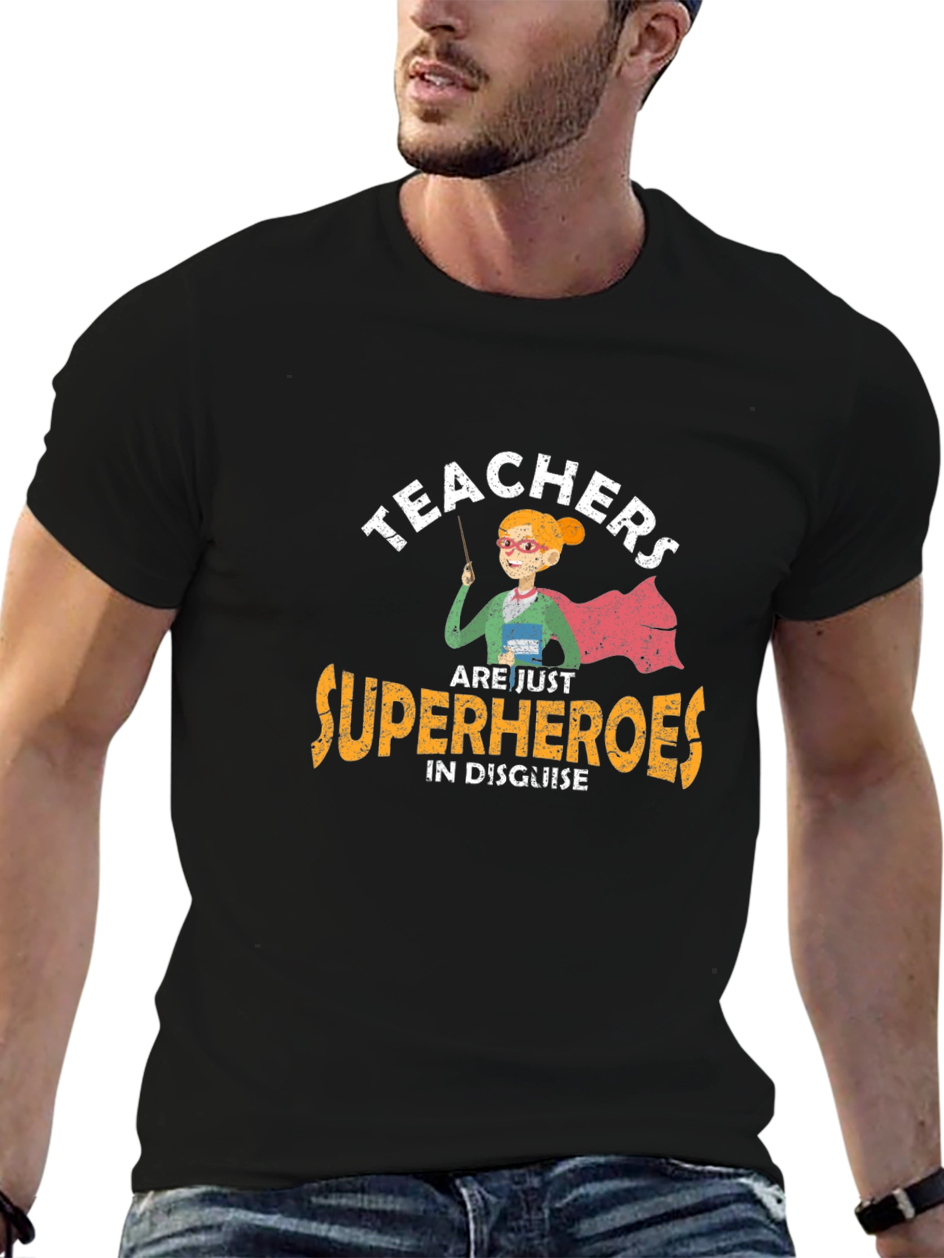 Teacher Superhero Graphic Tee - Black