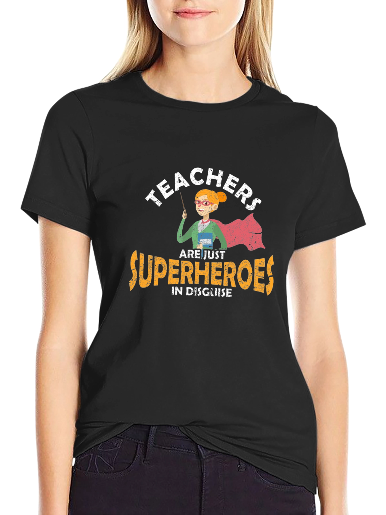 Teacher Superhero Graphic Tee - Black