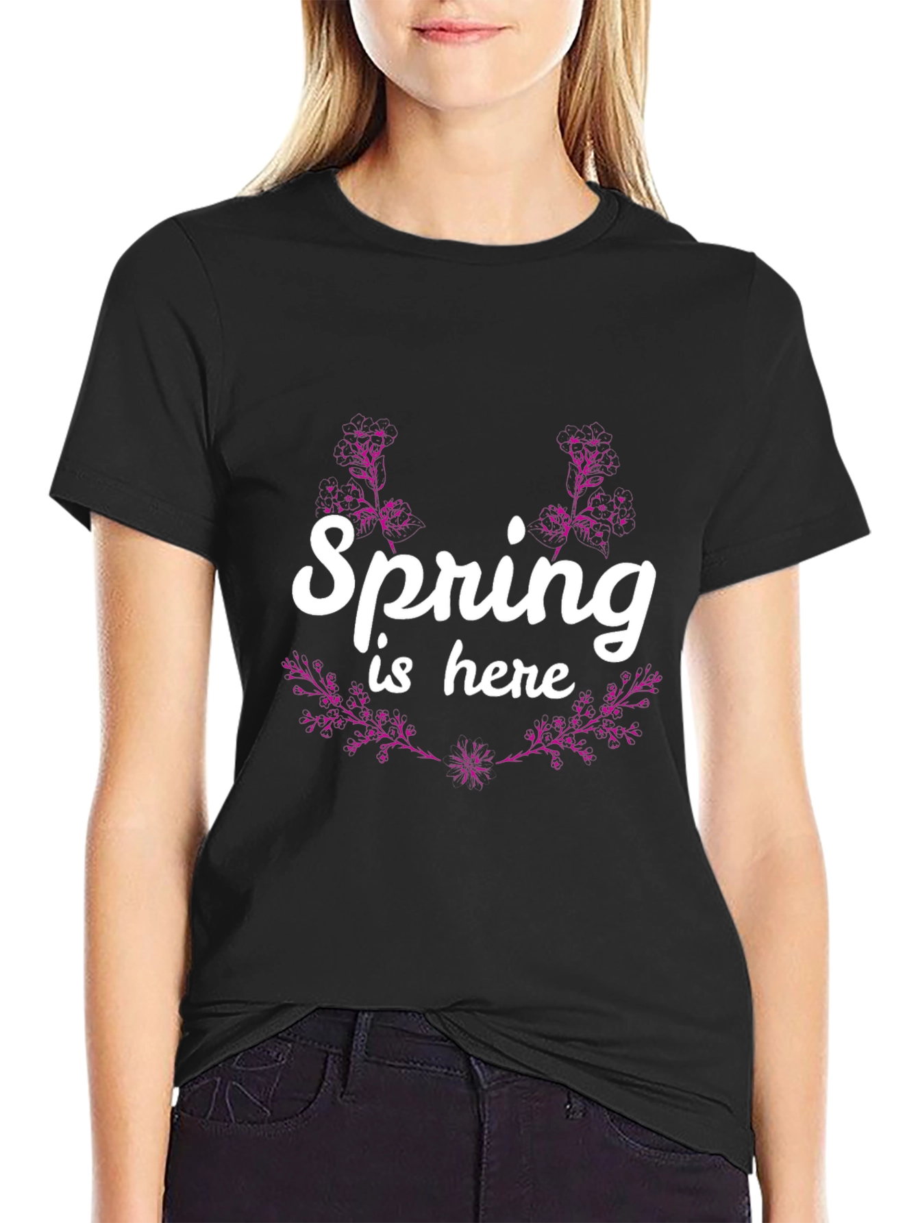 Spring is Here Graphic Tee - Black Cotton T-Shirt