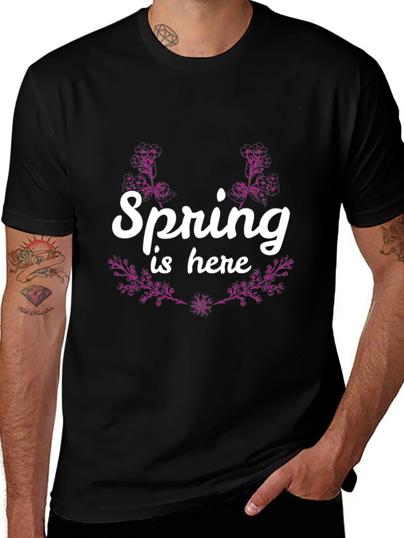 Spring is Here Graphic Tee - Black Cotton T-Shirt