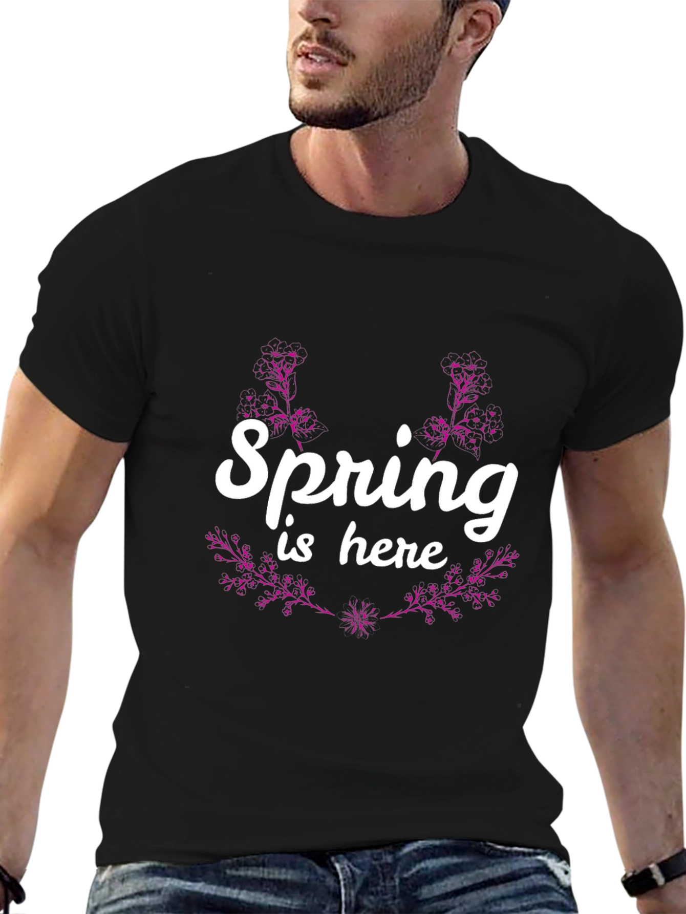 Spring is Here Graphic Tee - Black Cotton T-Shirt