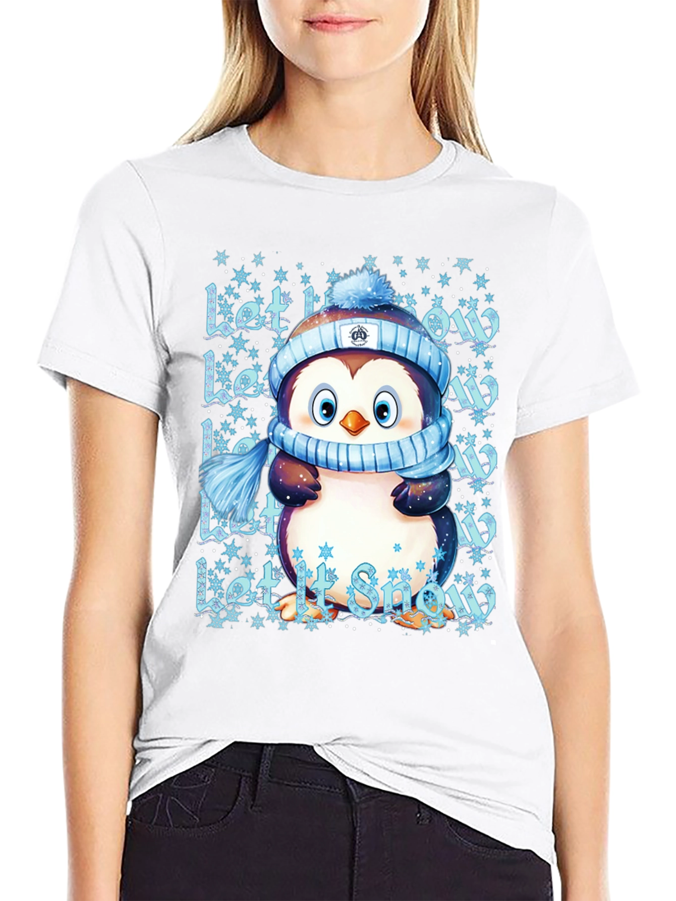 Cute Penguin Let It Snow Black T-Shirt