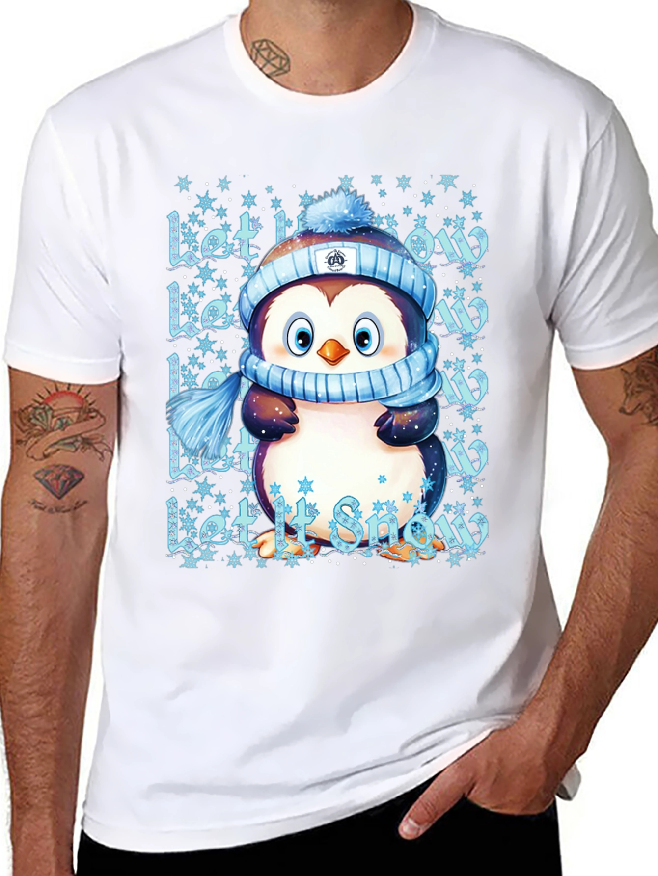 Cute Penguin Let It Snow Black T-Shirt