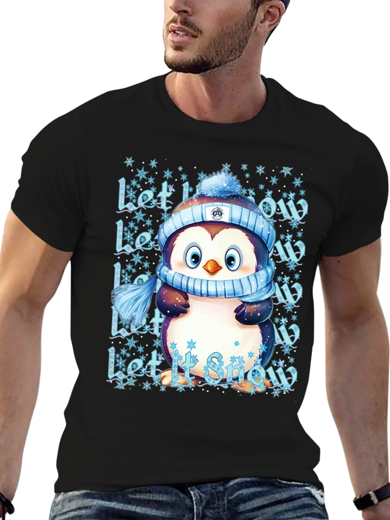 Cute Penguin Let It Snow Black T-Shirt
