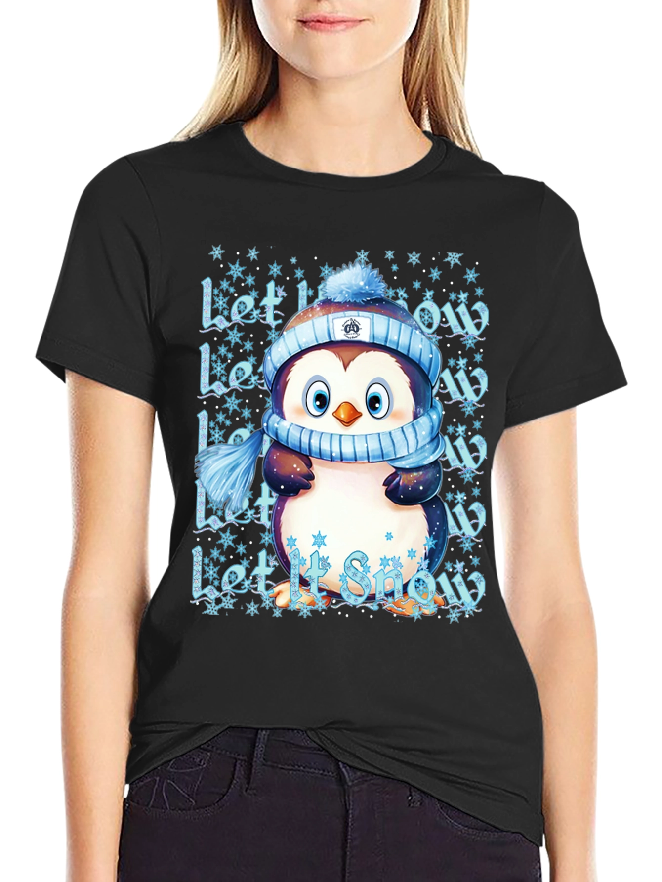 Cute Penguin Let It Snow Black T-Shirt