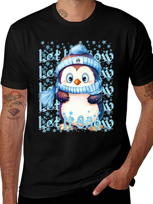 Cute Penguin Let It Snow Black T-Shirt