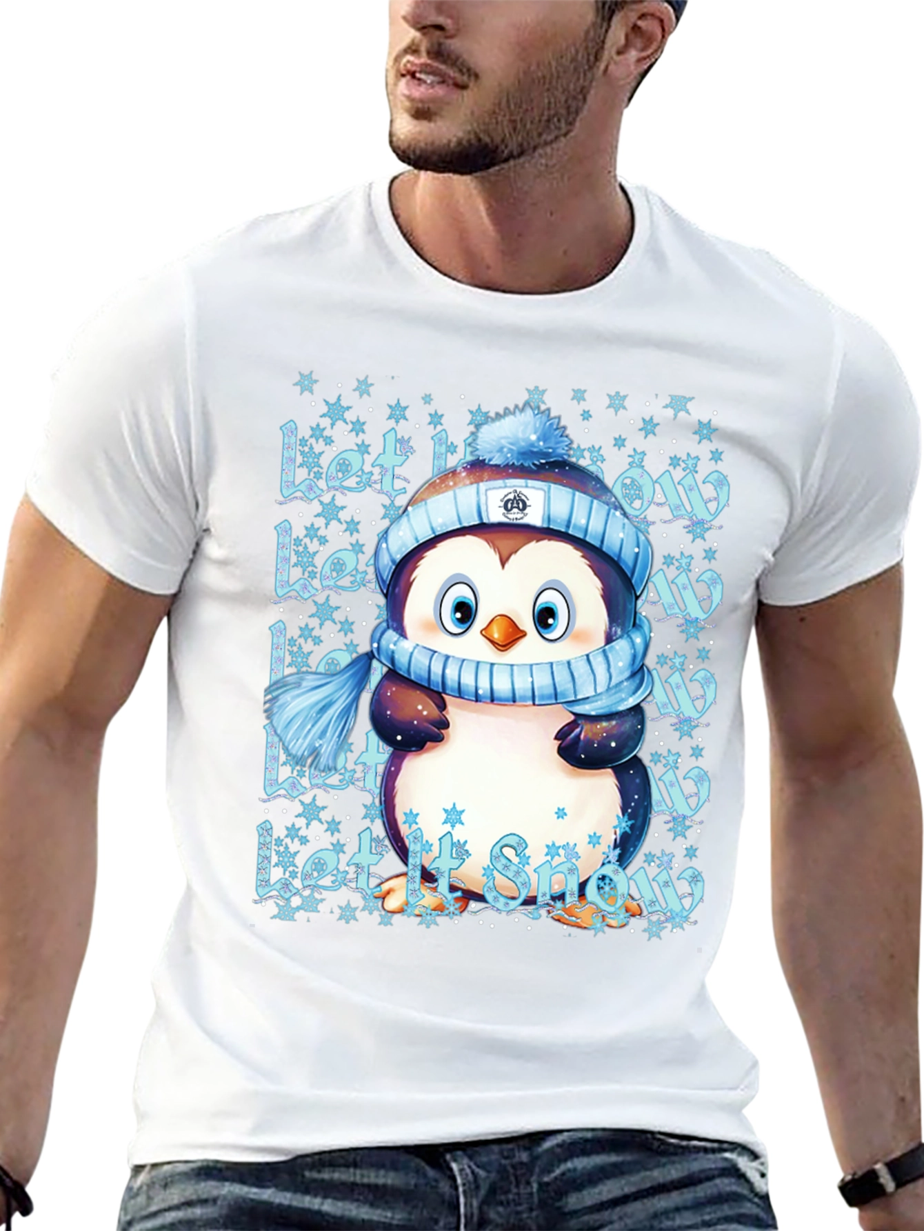 Cute Penguin Let It Snow Black T-Shirt