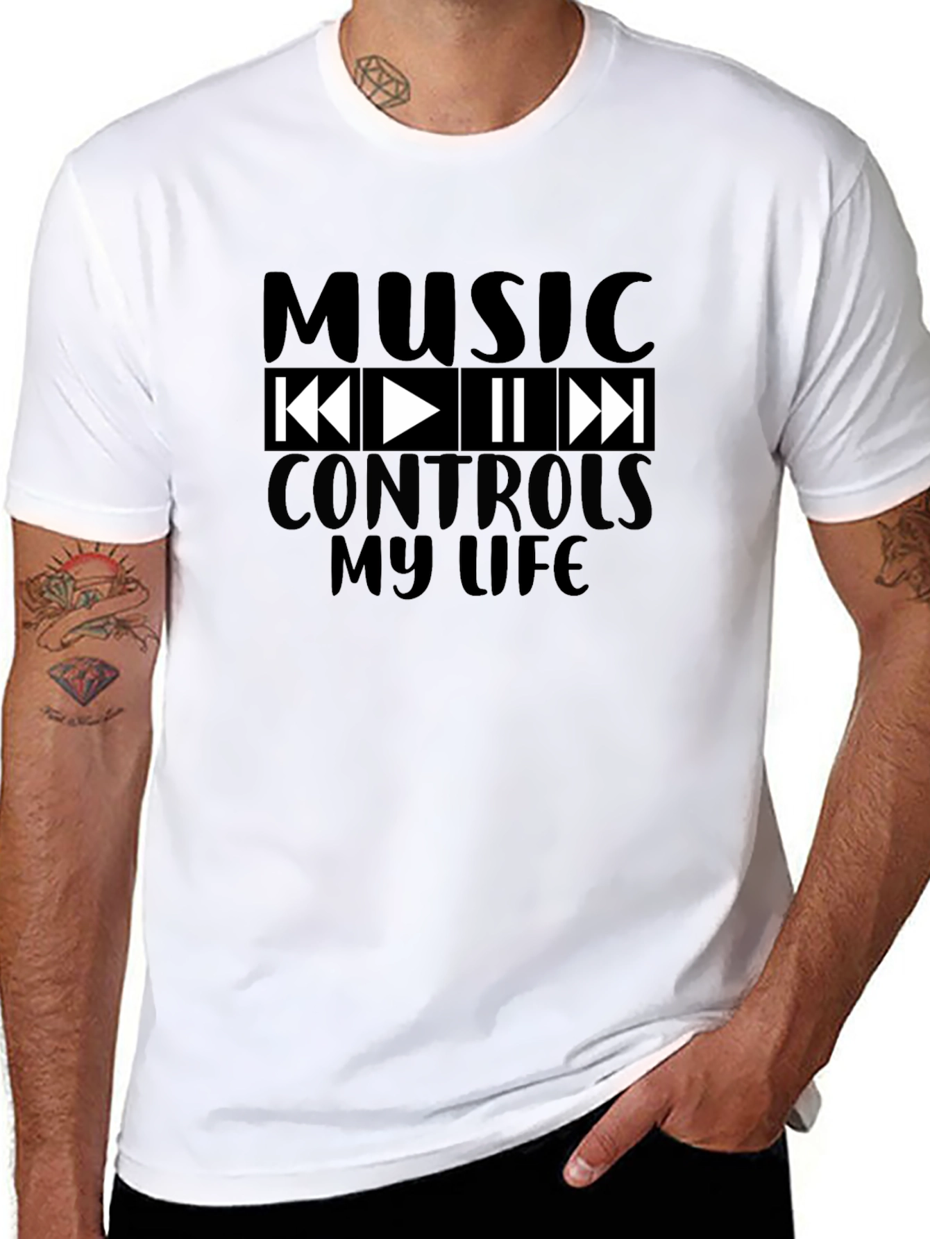 Music Controls My Life Black Graphic T-Shirt