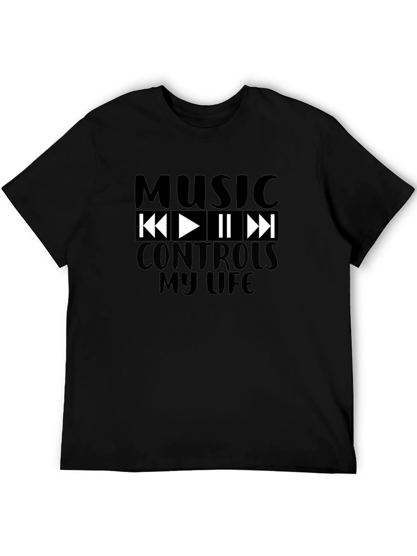 Music Controls My Life Black Graphic T-Shirt