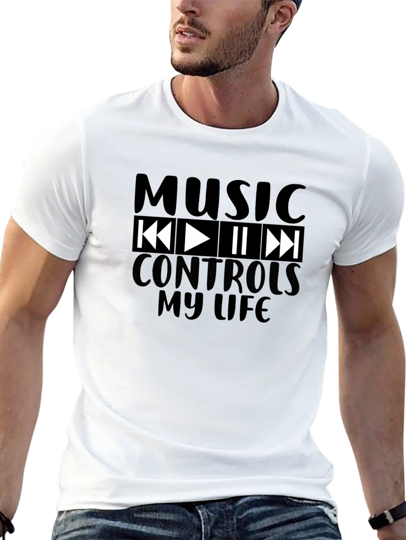 Music Controls My Life Black Graphic T-Shirt