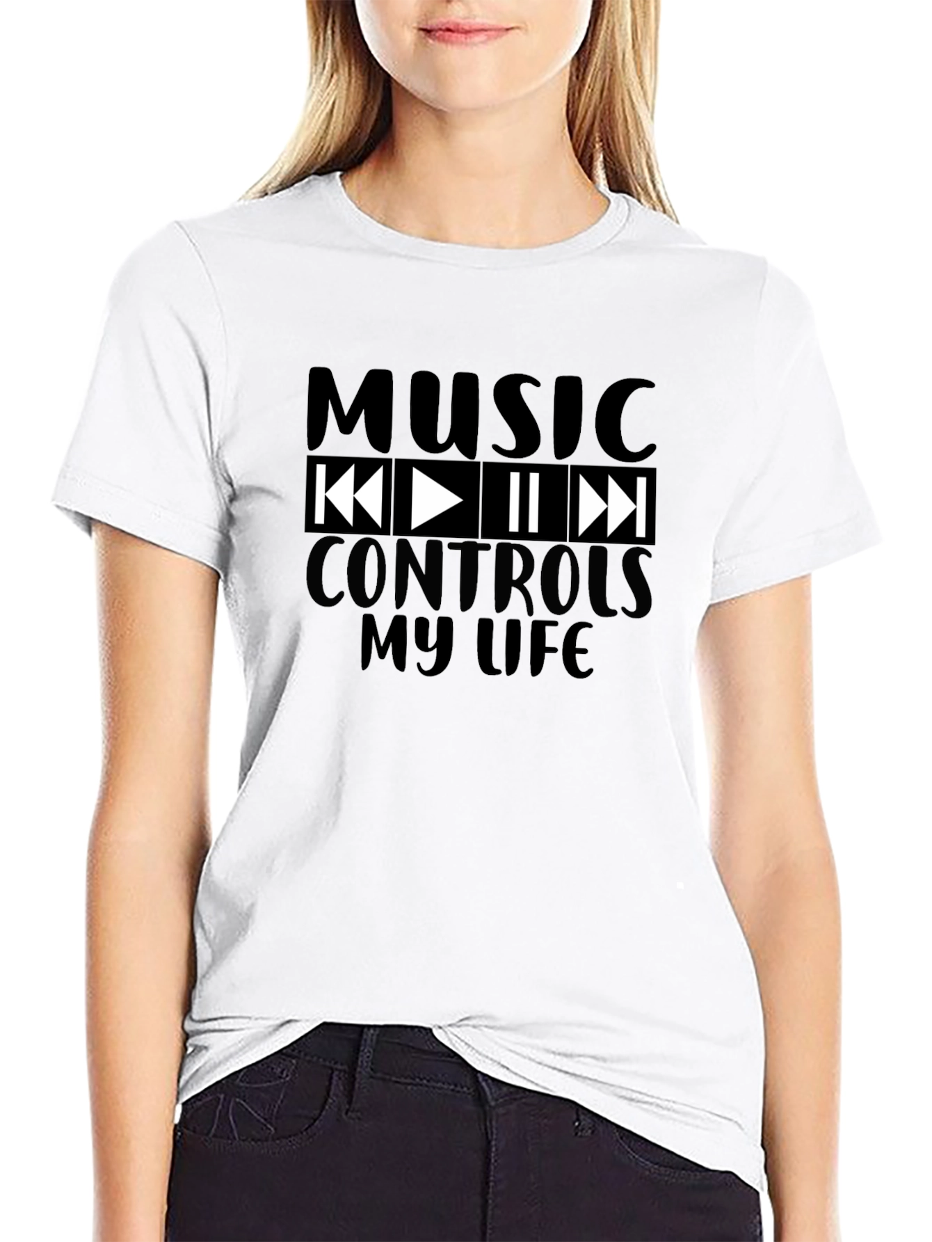 Music Controls My Life Black Graphic T-Shirt