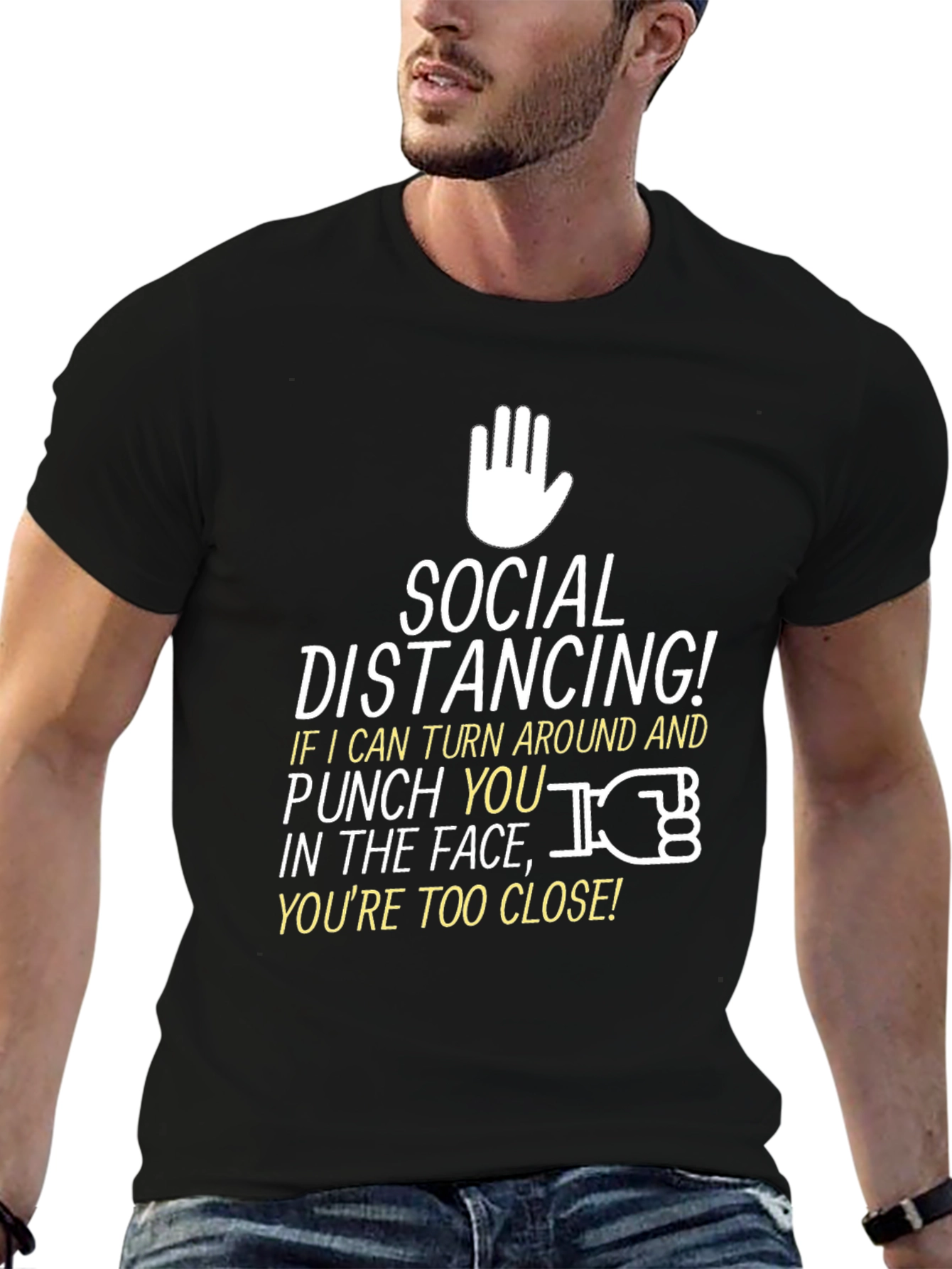 Social Distancing Graphic Tee - Black Novelty T-Shirt