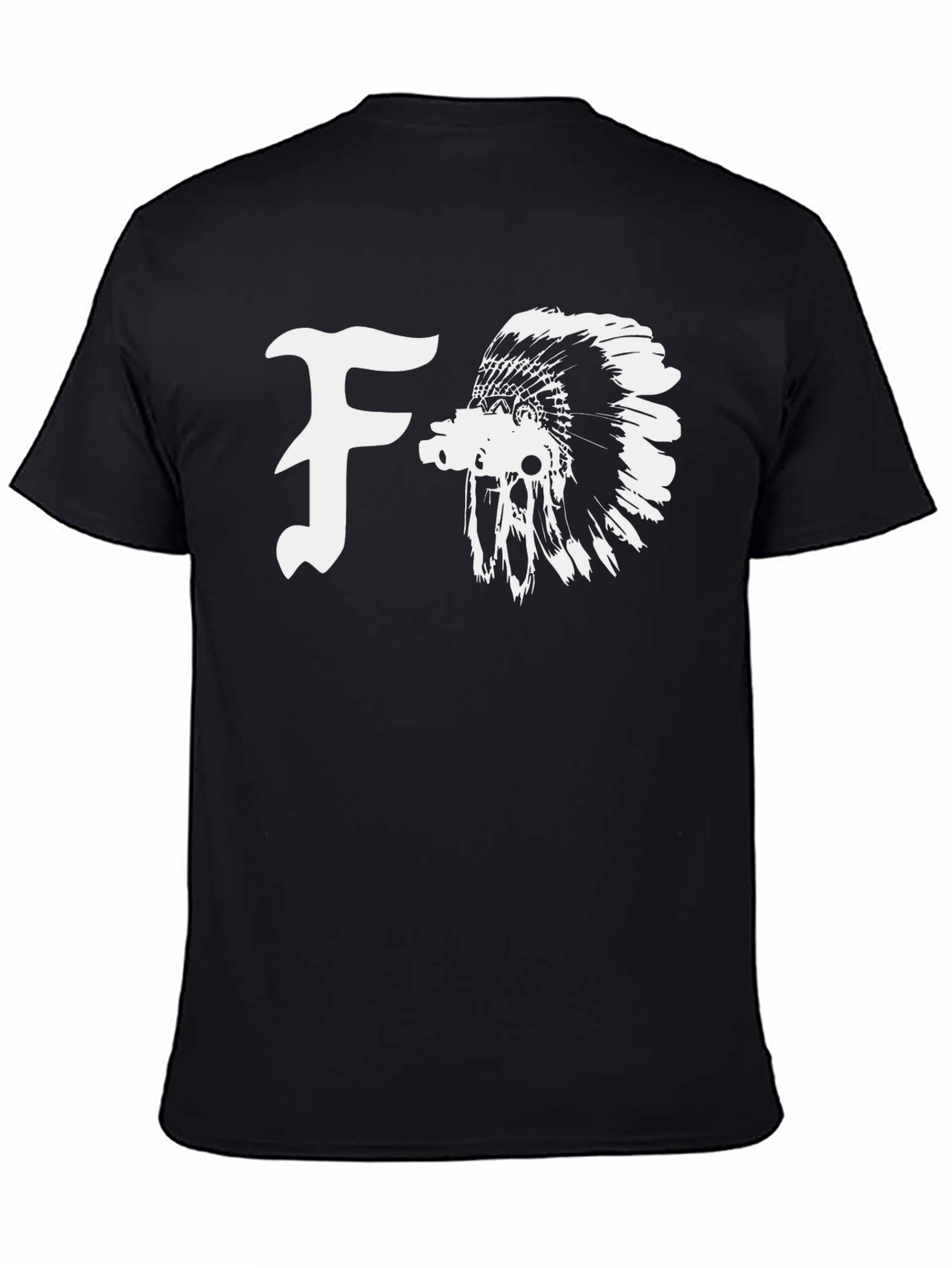 Black T-Shirt with F and Indian Headdress Graphic