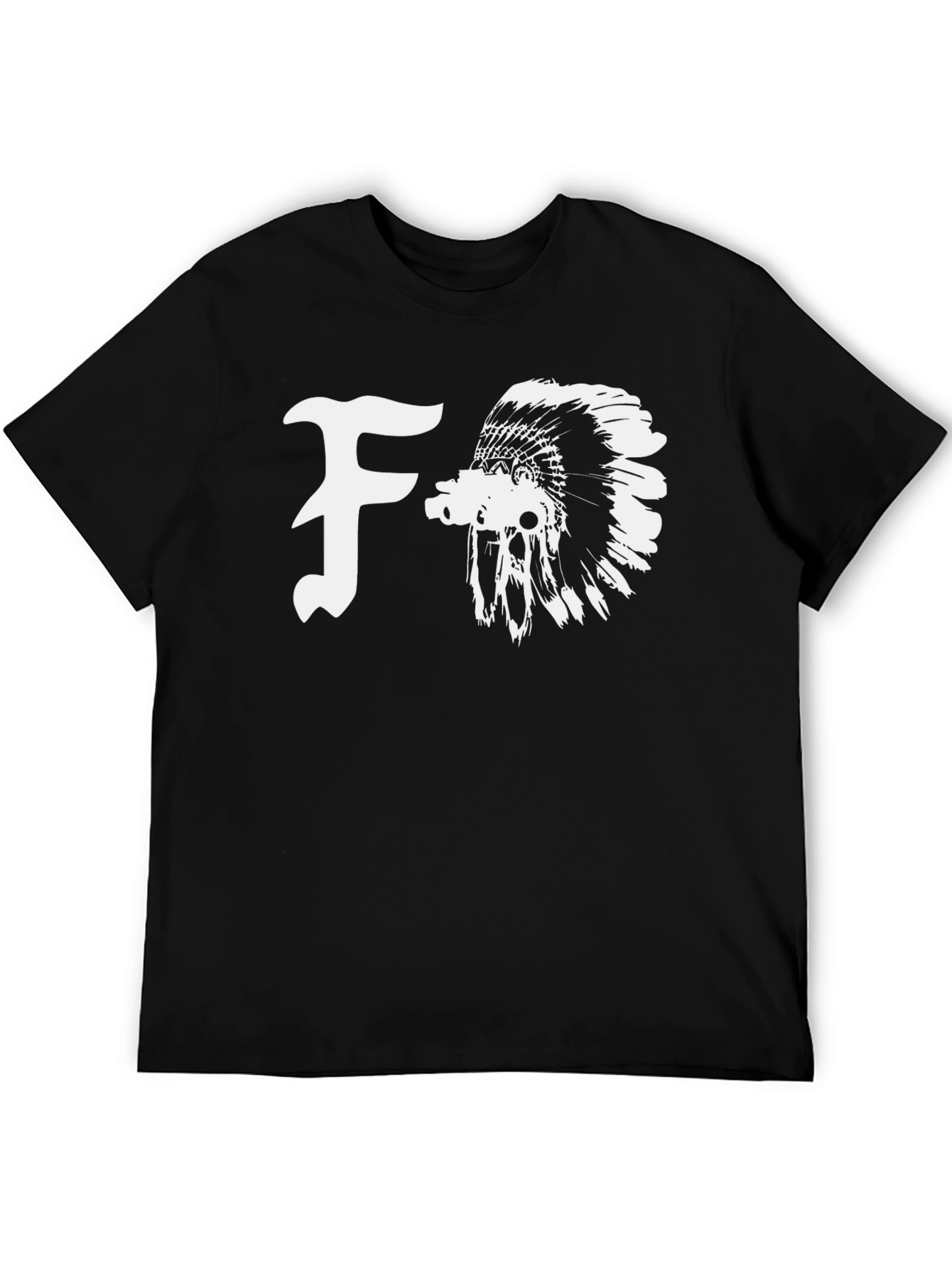 Black T-Shirt with F and Indian Headdress Graphic