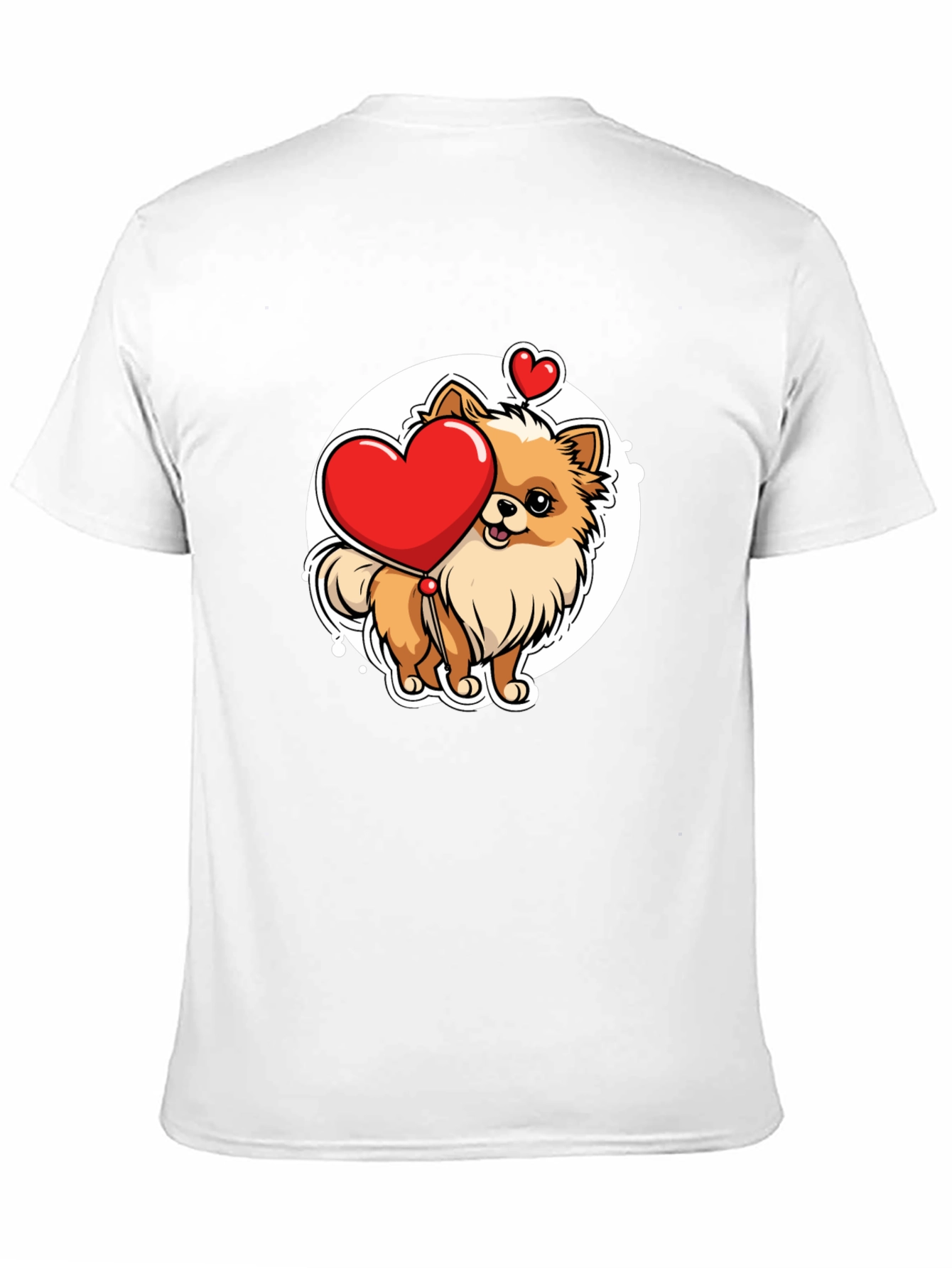 Cute Pomeranian Dog Holding Heart - Mens Black T-Shirt