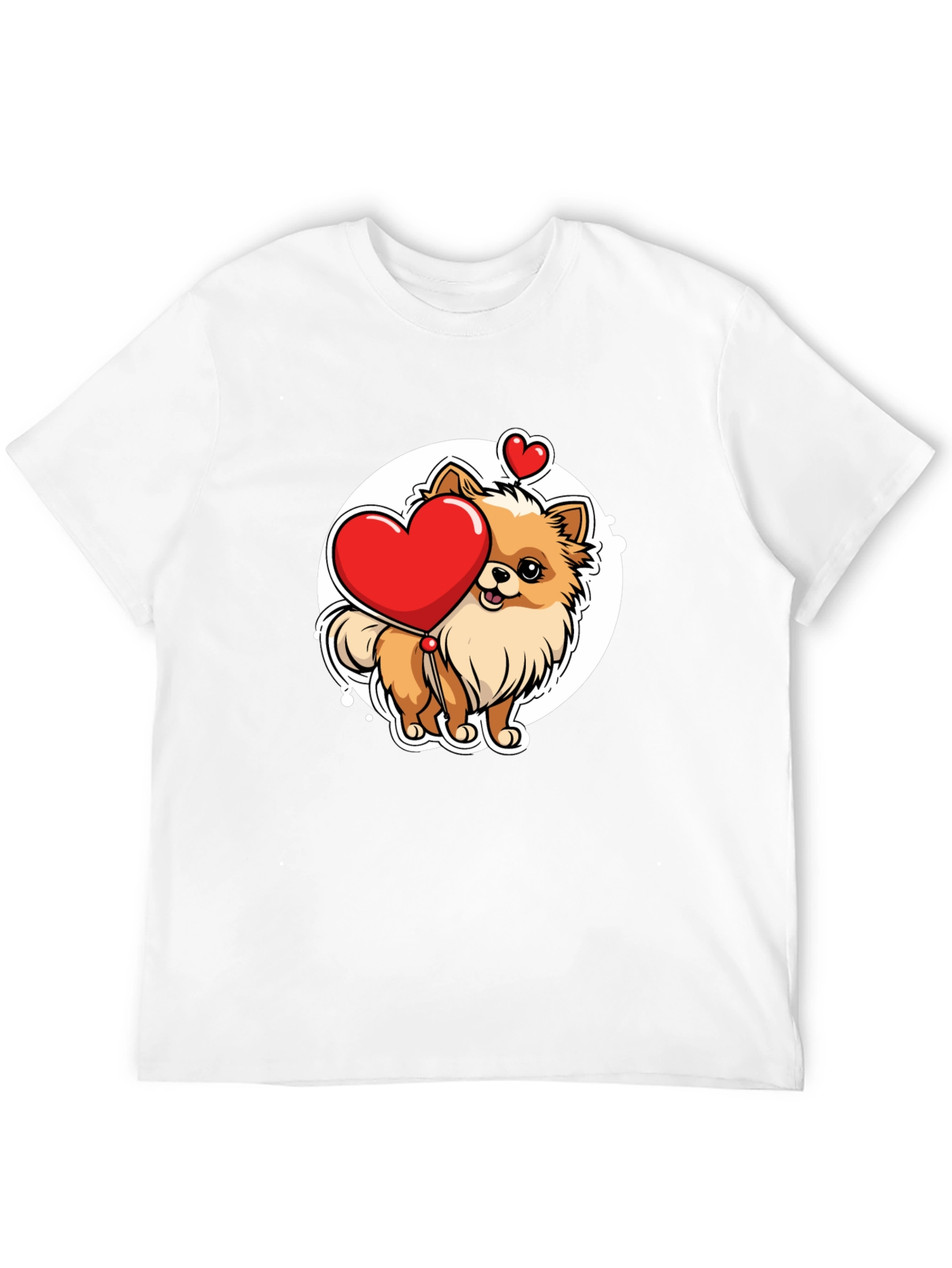 Cute Pomeranian Dog Holding Heart - Mens Black T-Shirt