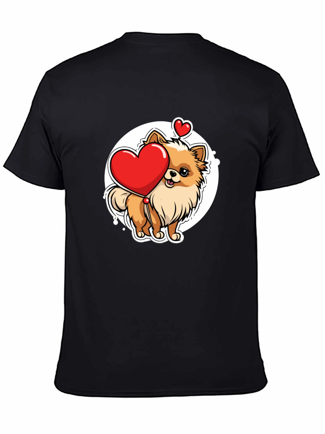 Cute Pomeranian Dog Holding Heart - Mens Black T-Shirt