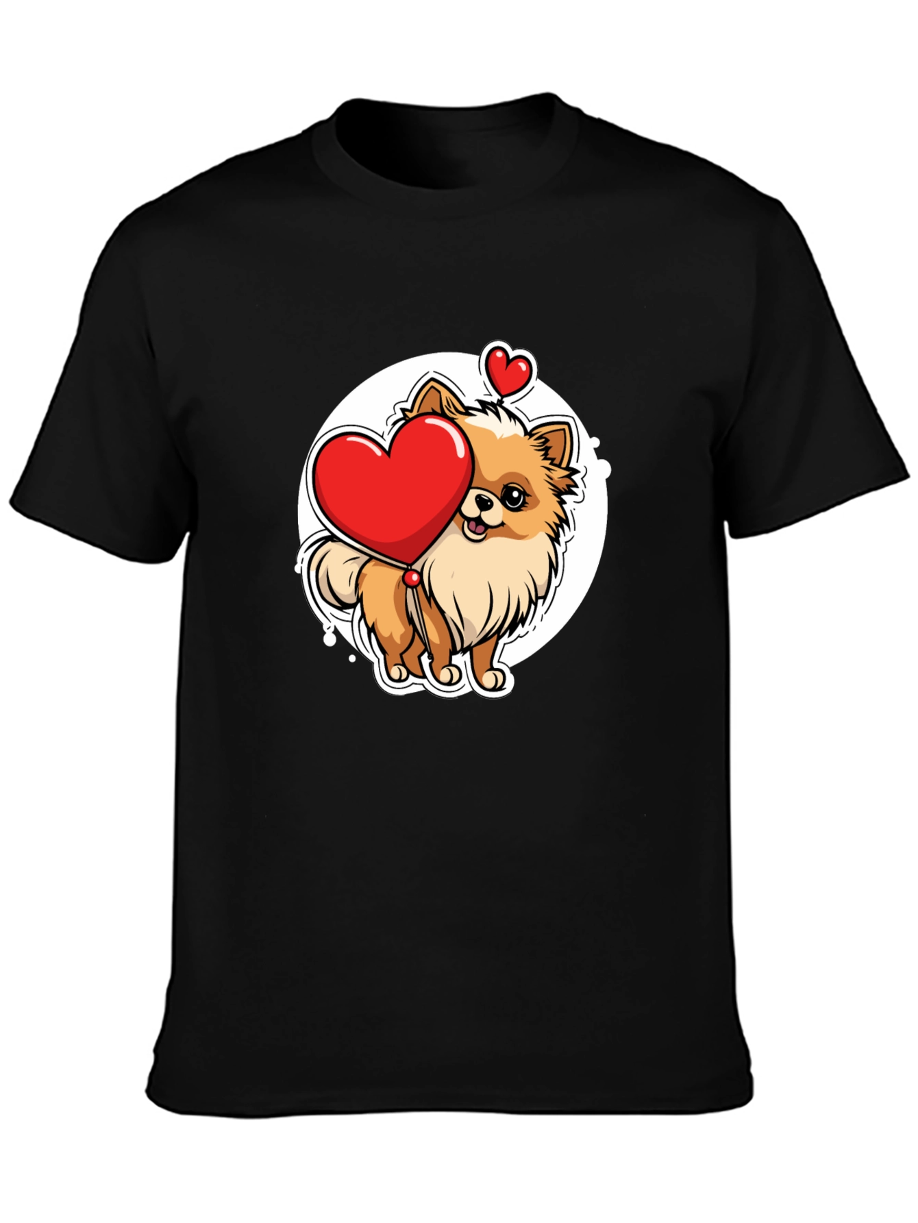 Cute Pomeranian Dog Holding Heart - Mens Black T-Shirt