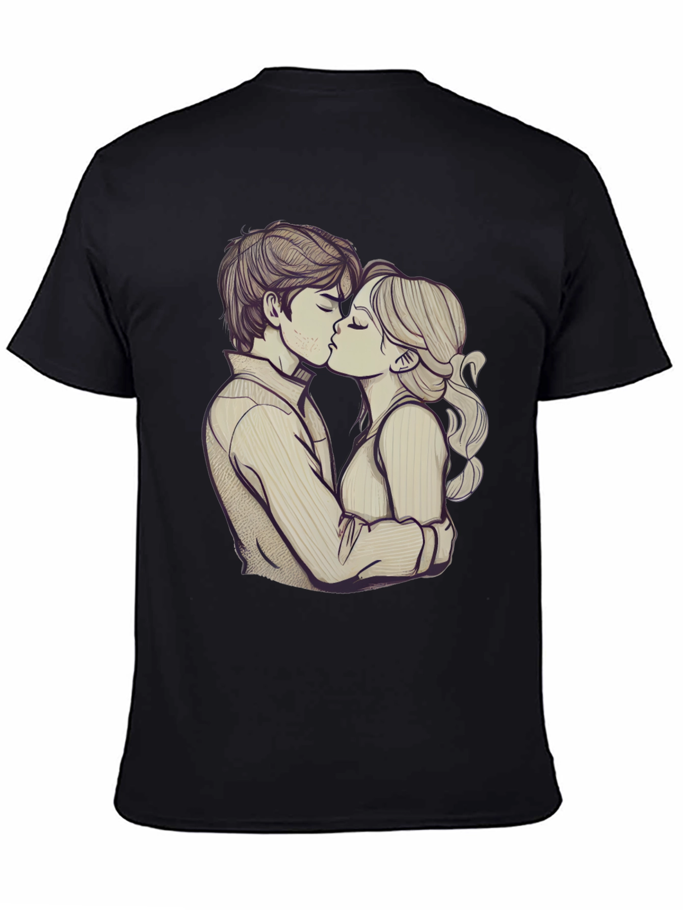 Romantic Couple Kissing Graphic Black T-Shirt
