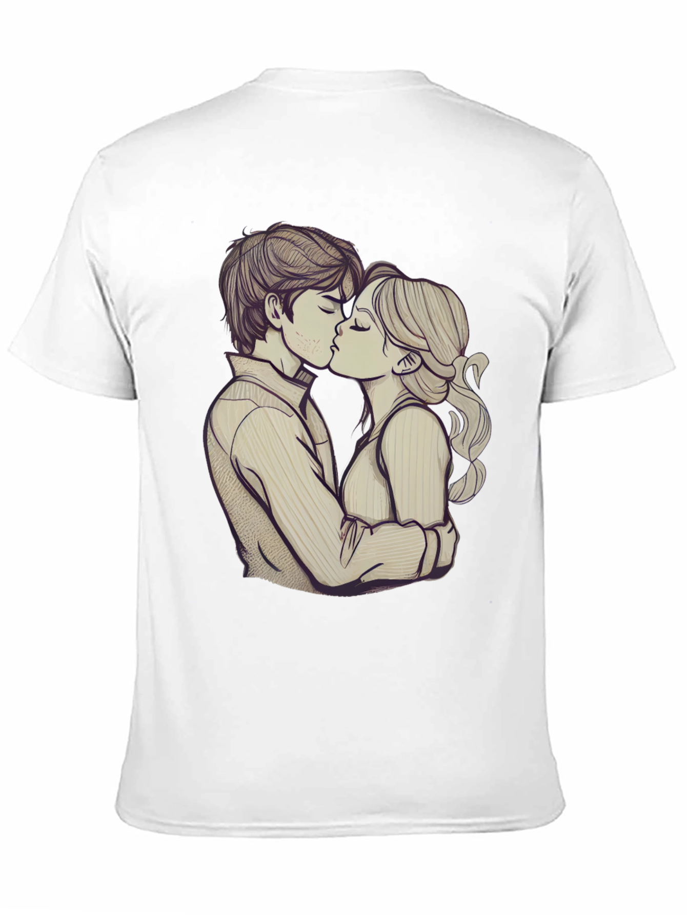 Romantic Couple Kissing Graphic Black T-Shirt