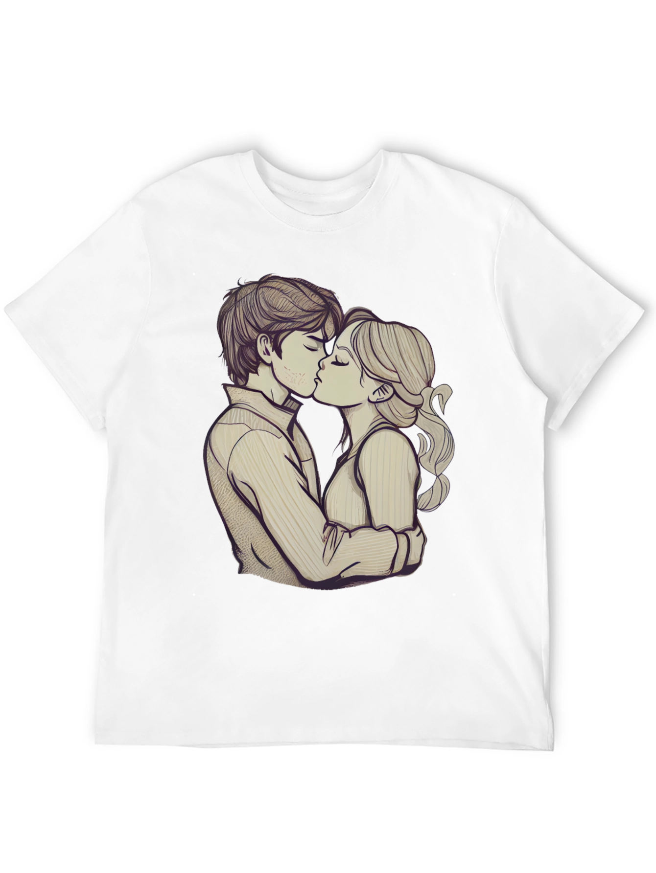 Romantic Couple Kissing Graphic Black T-Shirt