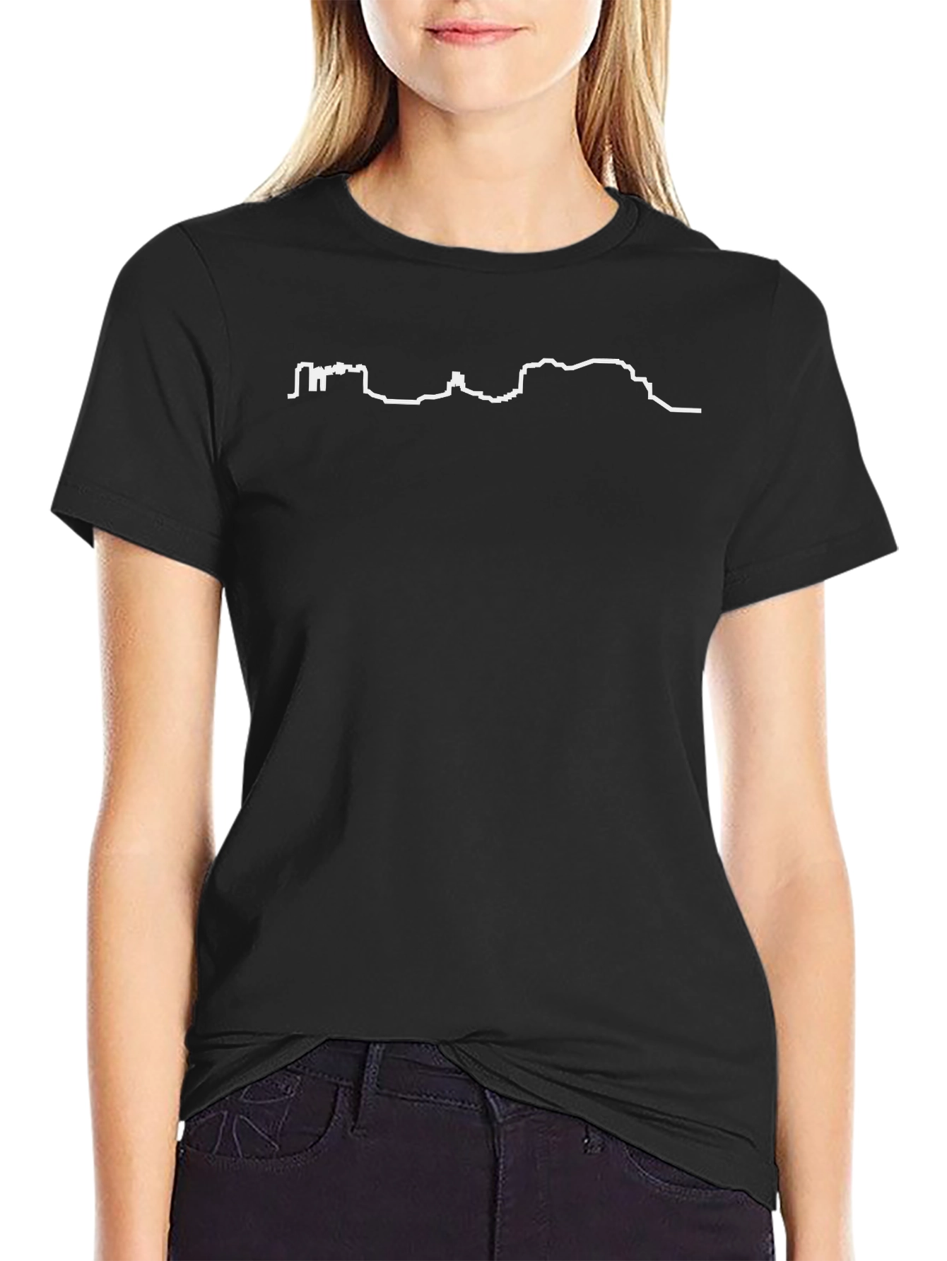 Black T-Shirt with White Skyline Graphic