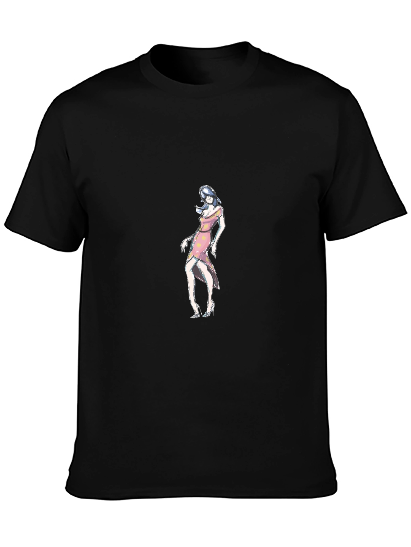 Black T-Shirt with Woman in Pink Dress Design
