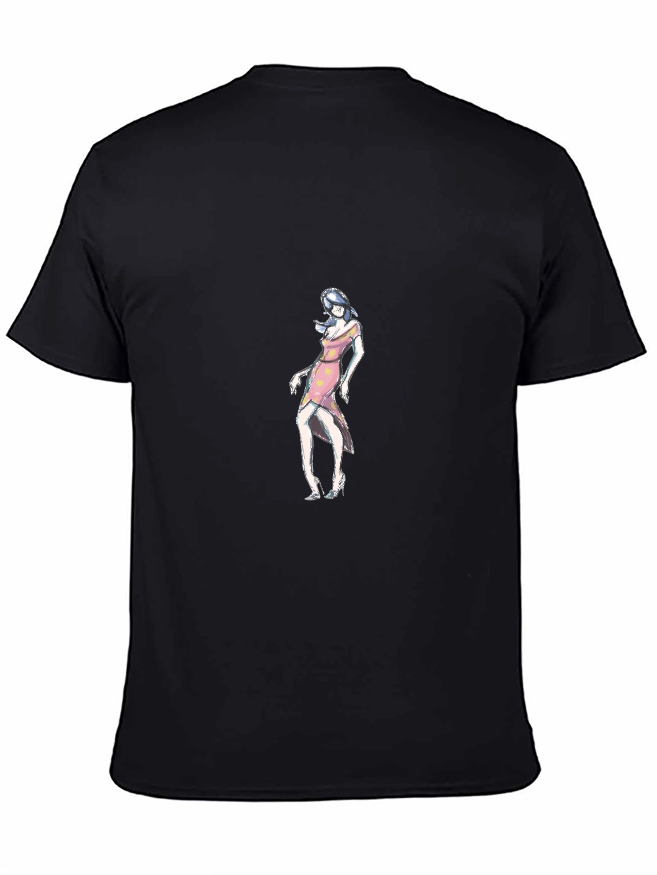 Black T-Shirt with Woman in Pink Dress Design