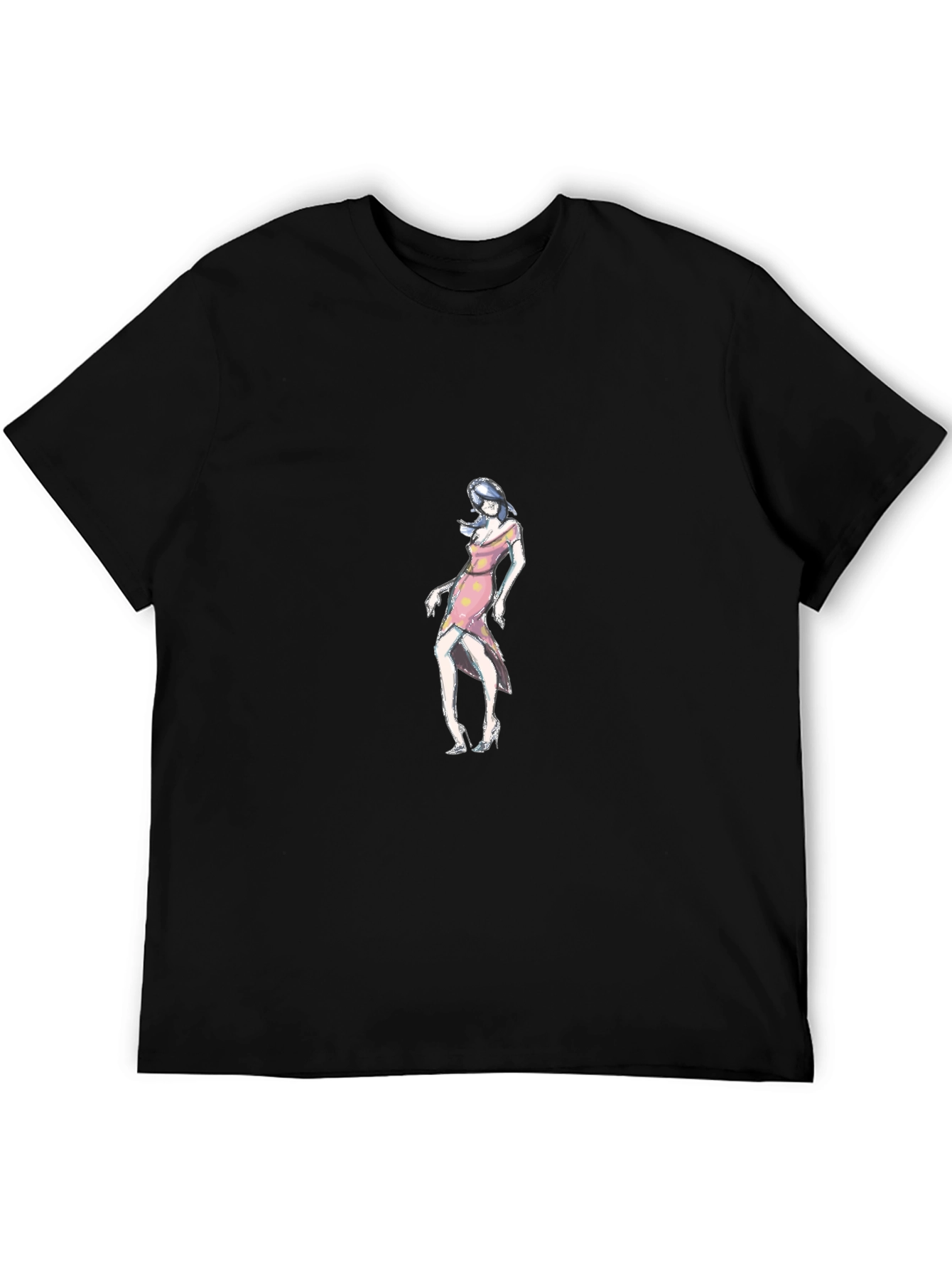 Black T-Shirt with Woman in Pink Dress Design