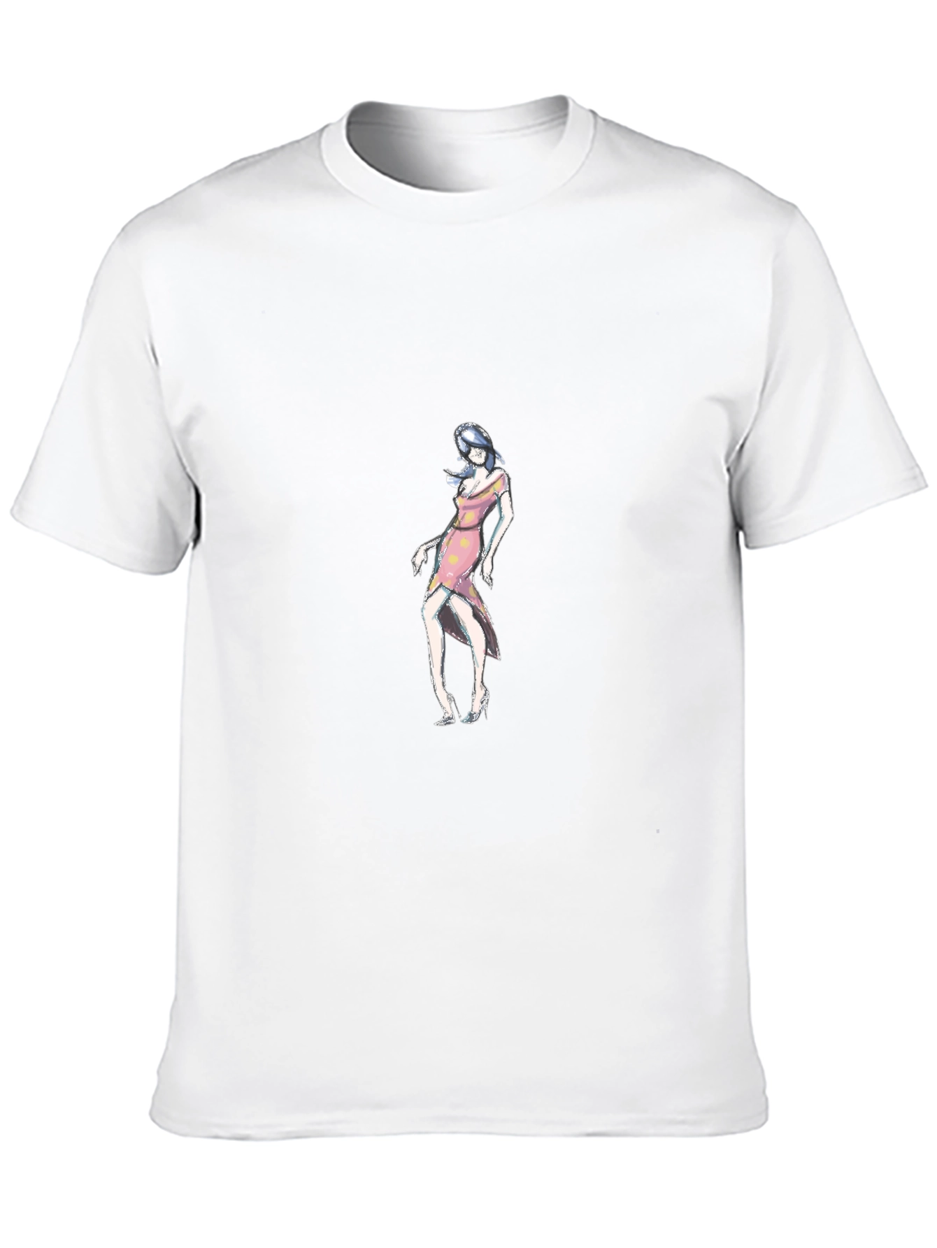 Black T-Shirt with Woman in Pink Dress Design