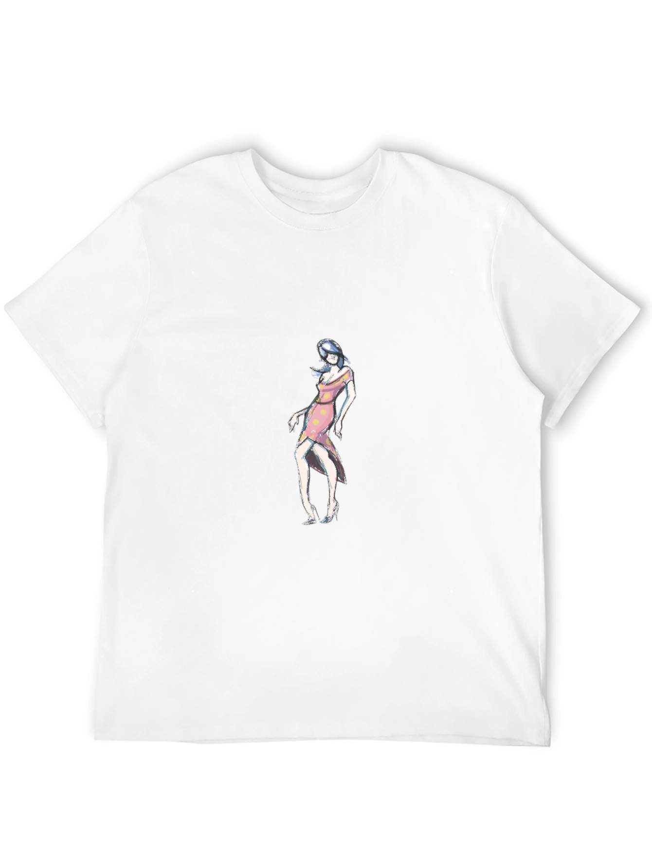 Black T-Shirt with Woman in Pink Dress Design