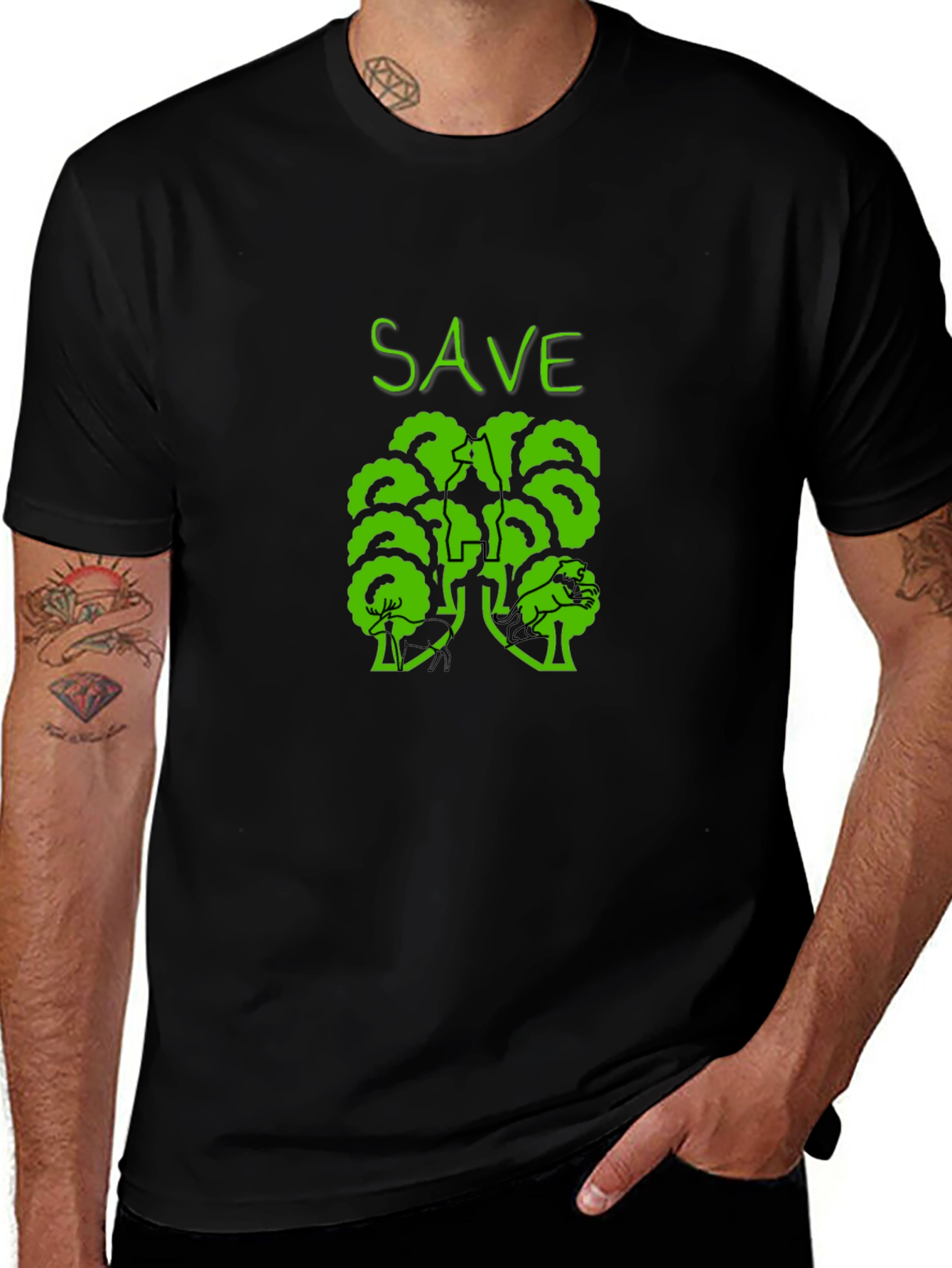 Eco-Friendly Save Trees Graphic Tee - Black