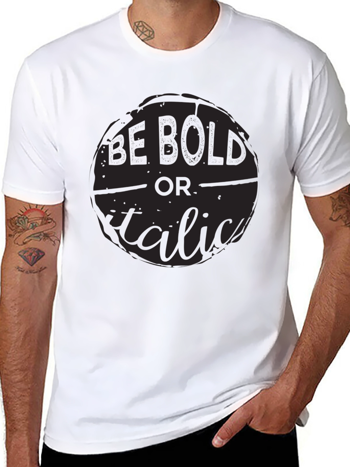 Be Bold or Italic Graphic Print Black Tee