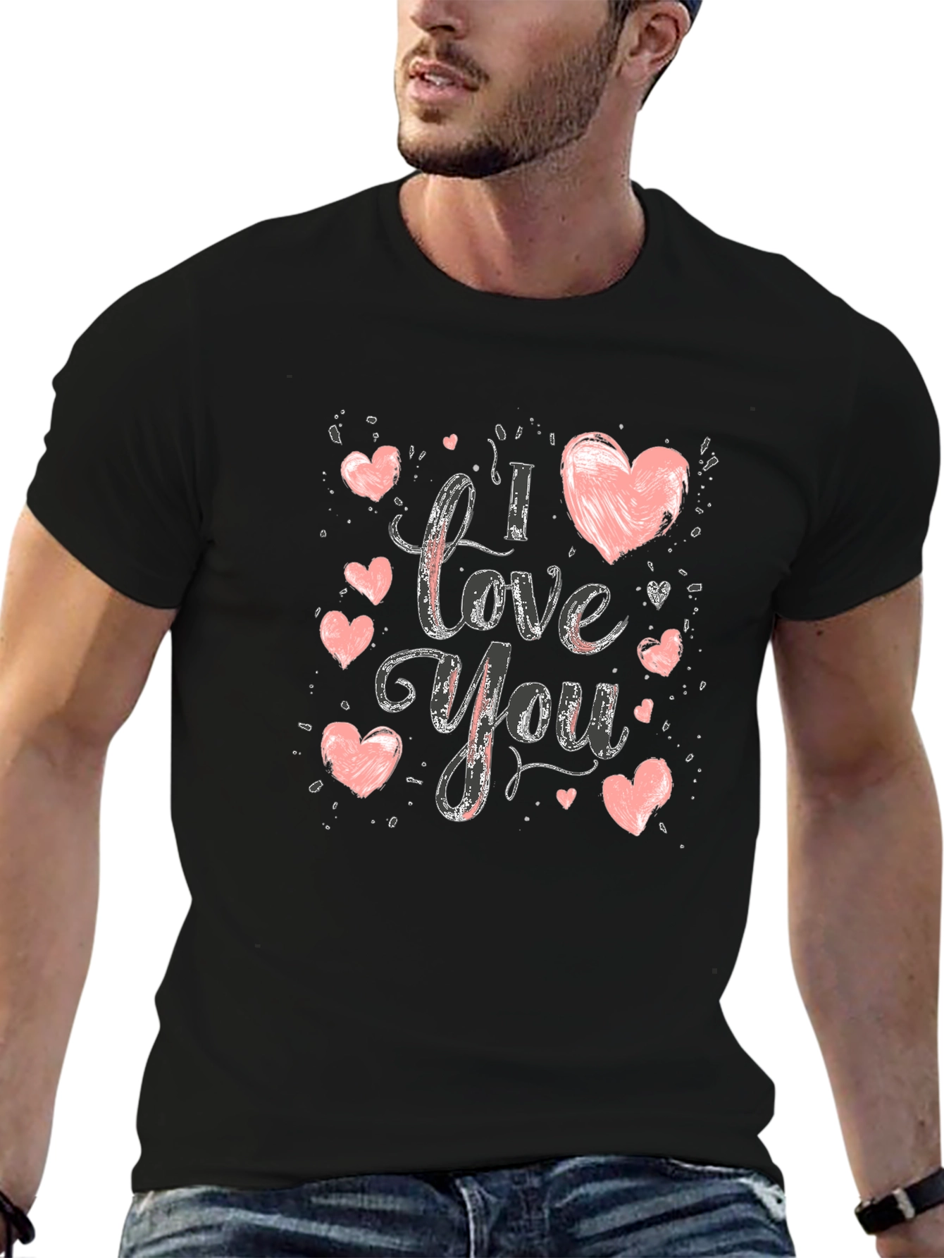 I Love You Graphic Print Crew Neck T-Shirt