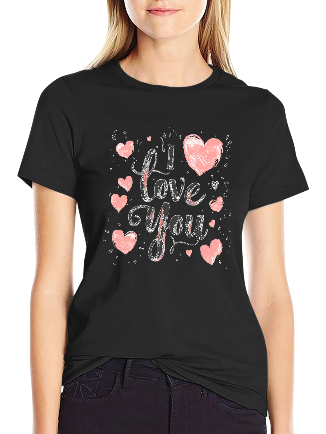 I Love You Graphic Print Crew Neck T-Shirt