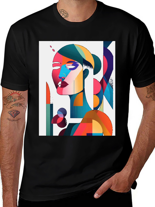 Abstract Portrait Graphic Tee - Bold Pop Art Design