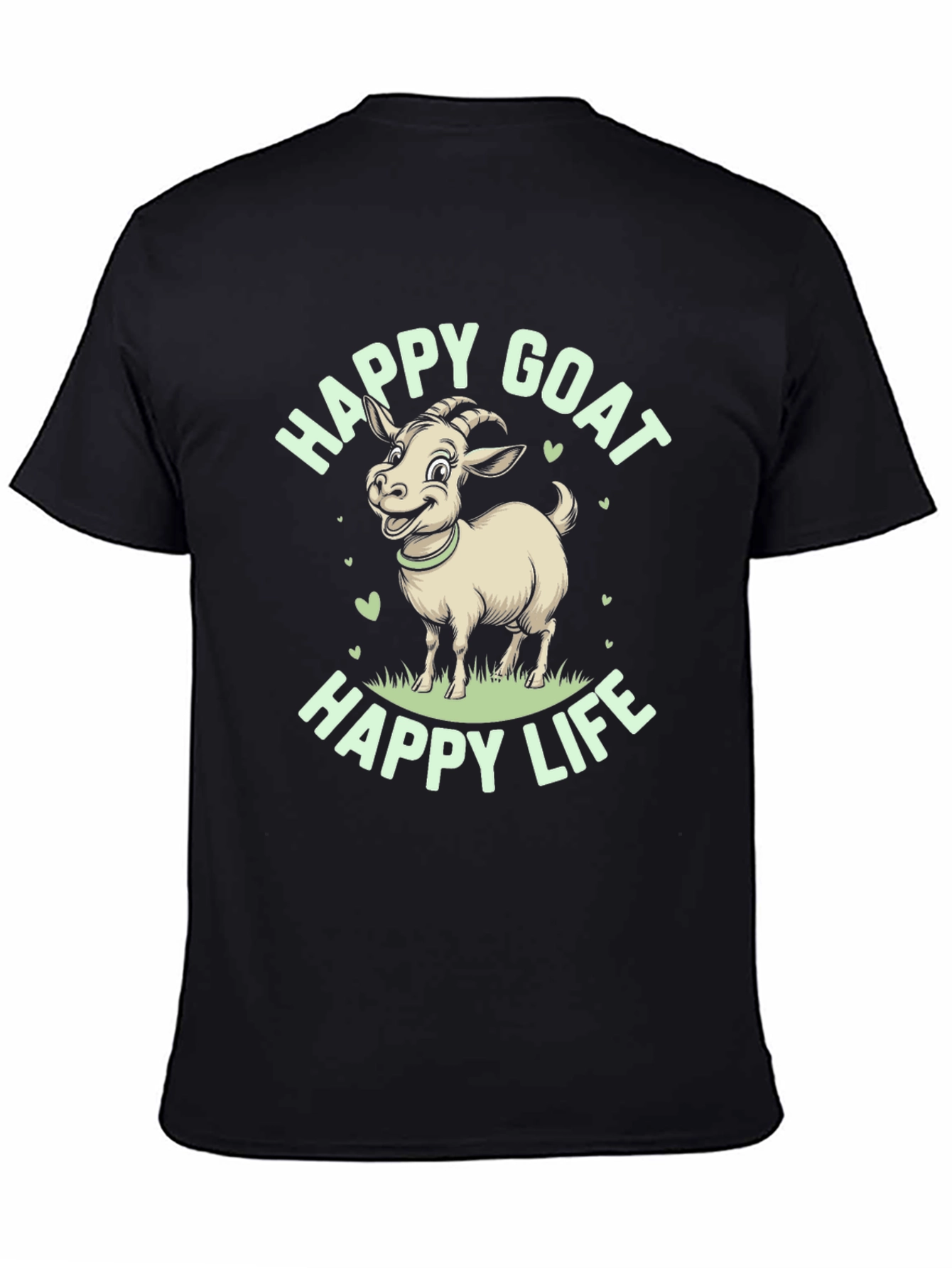 Happy Goat Graphic Tee - Black Cotton T-Shirt