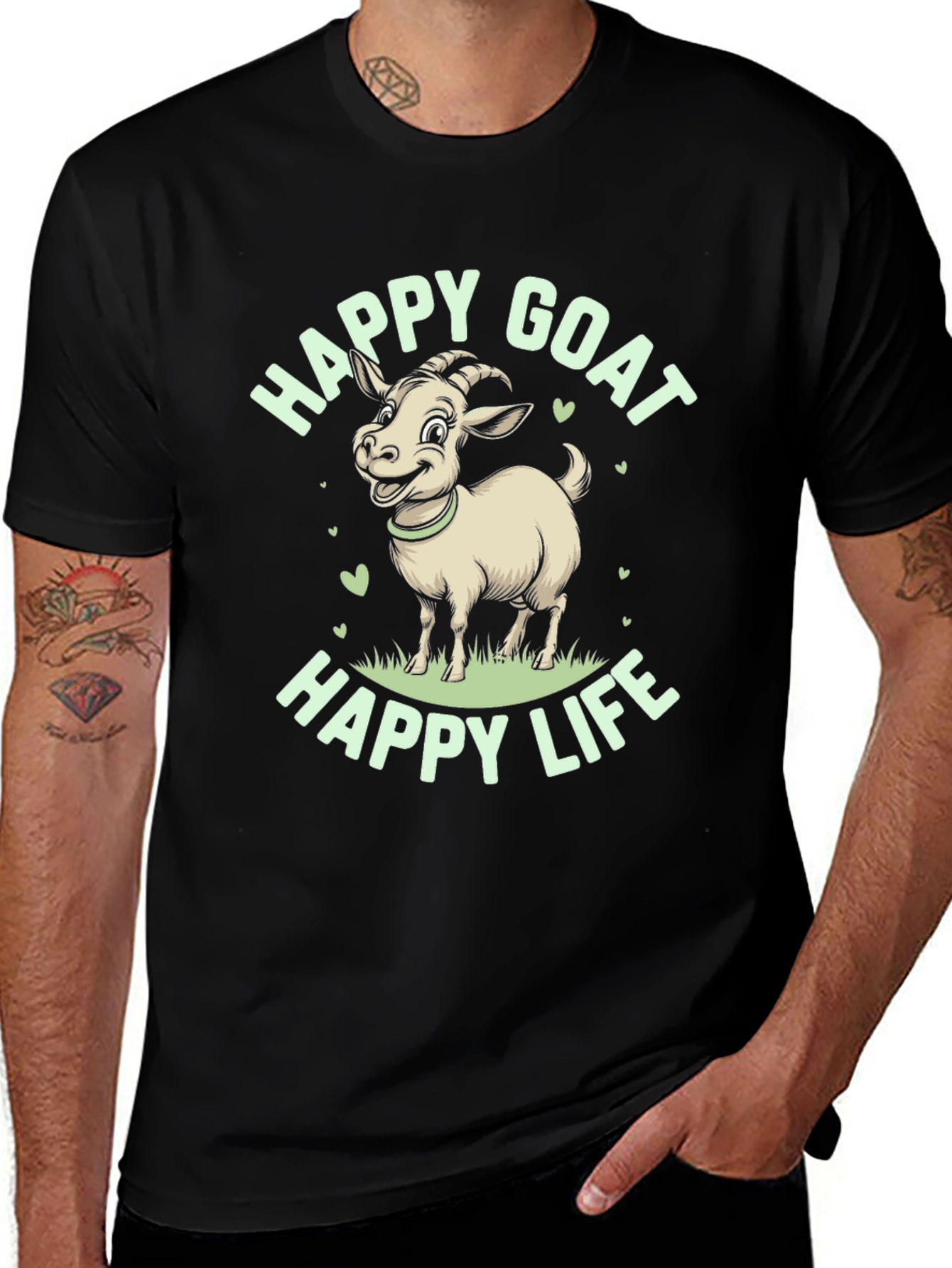 Happy Goat Graphic Tee - Black Cotton T-Shirt