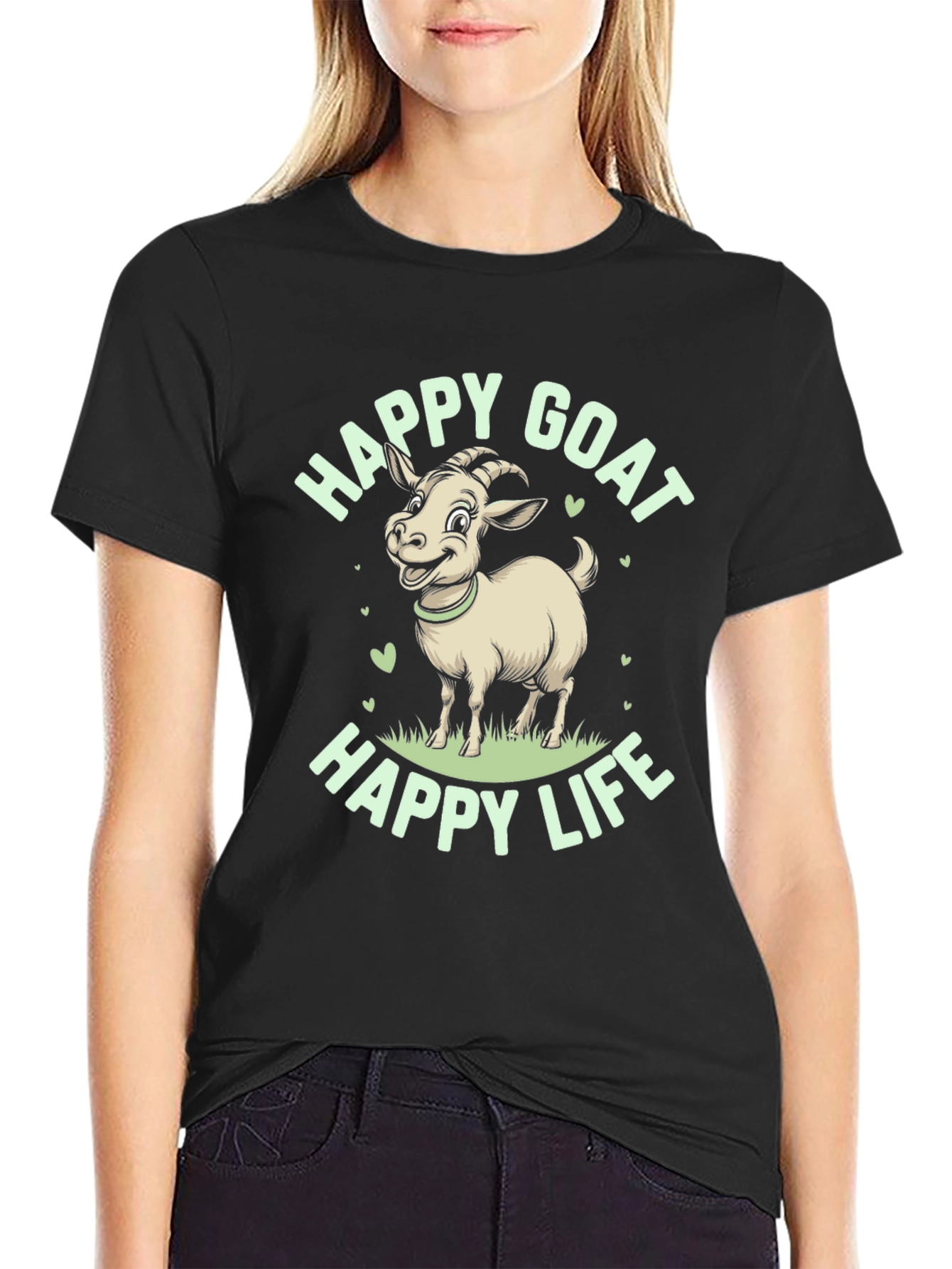 Happy Goat Graphic Tee - Black Cotton T-Shirt