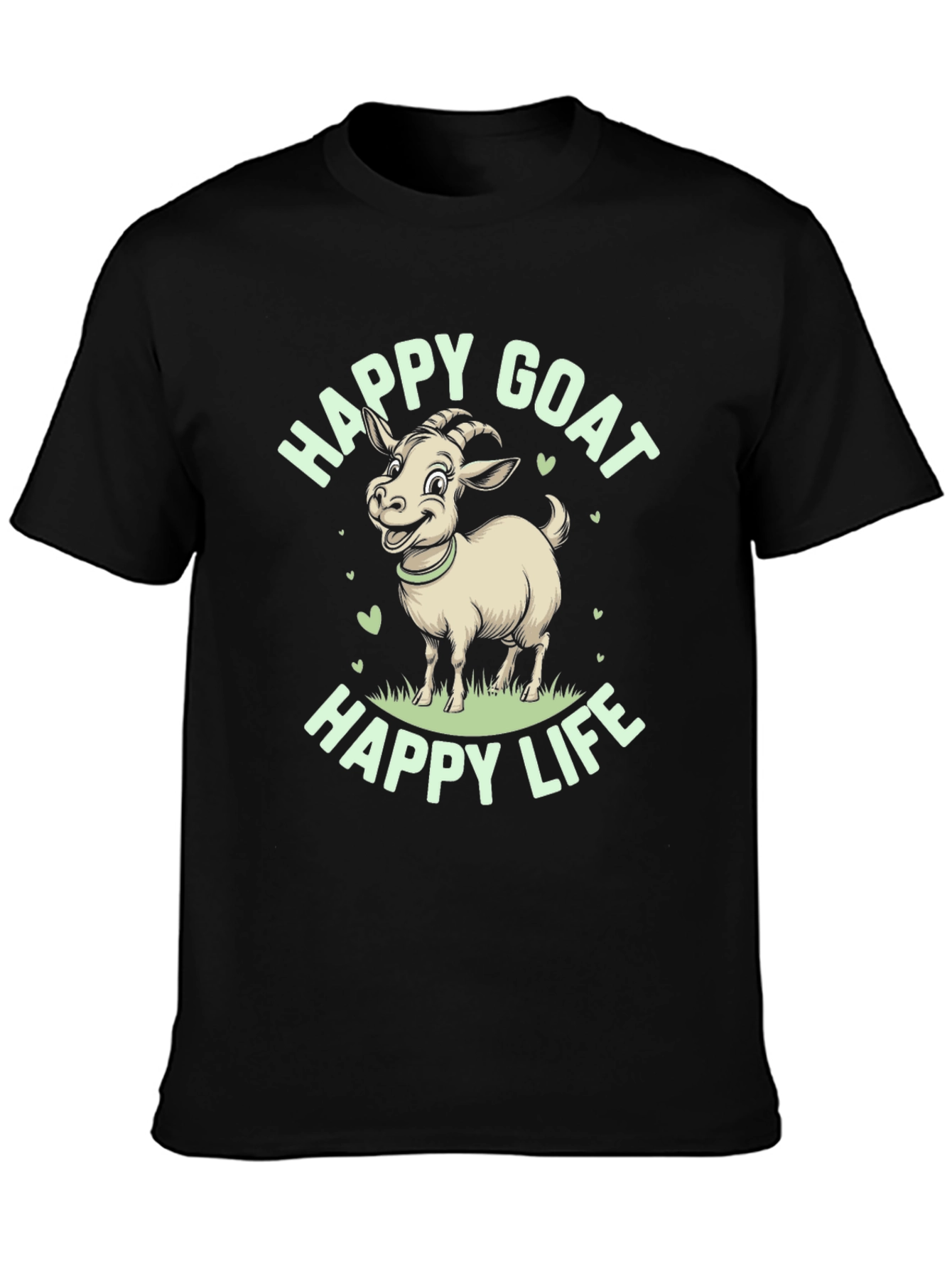Happy Goat Graphic Tee - Black Cotton T-Shirt