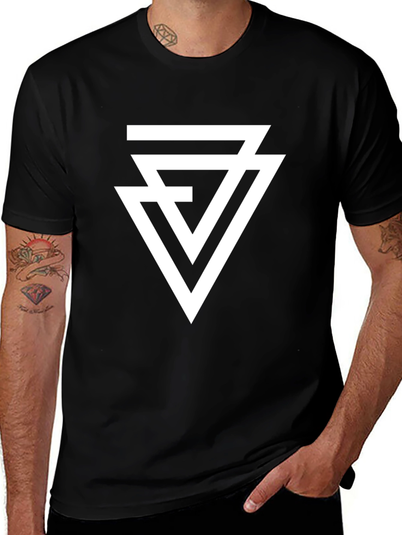 Geometric Triangle T-Shirt - Modern Black Tee