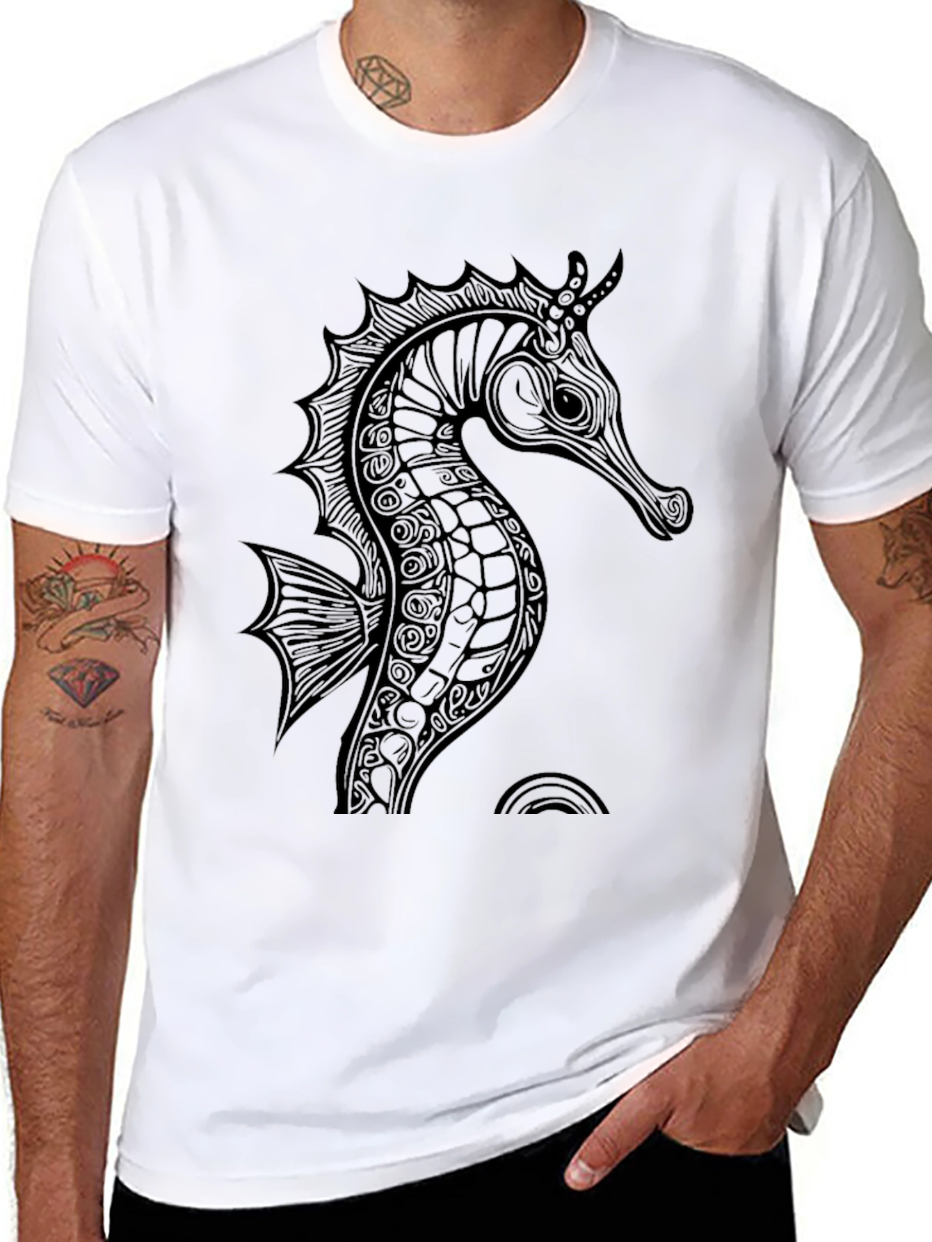 Mens Black Seahorse Graphic Tee