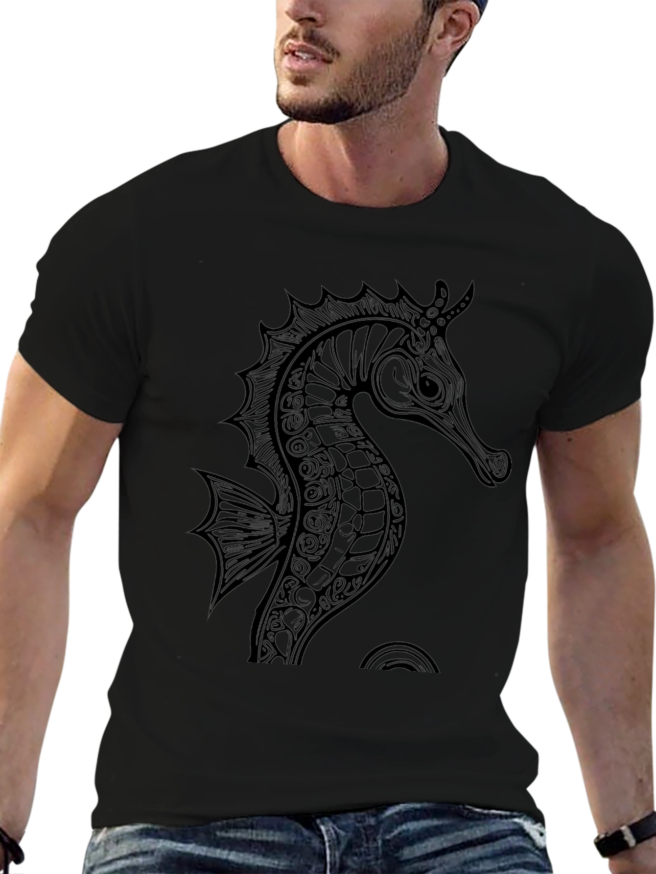 Mens Black Seahorse Graphic Tee