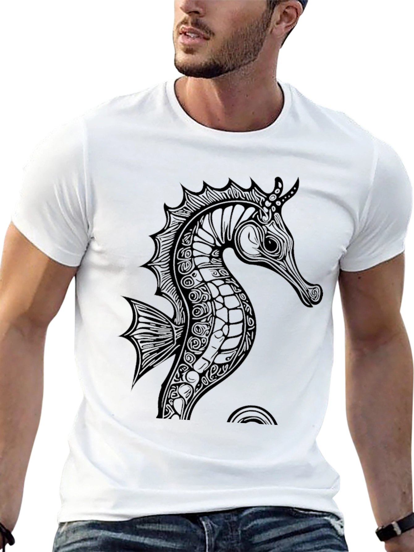 Mens Black Seahorse Graphic Tee