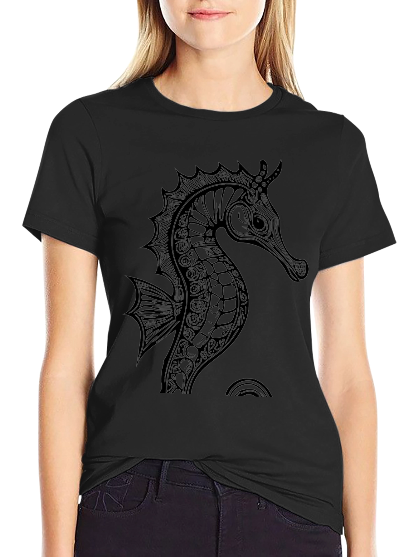 Mens Black Seahorse Graphic Tee