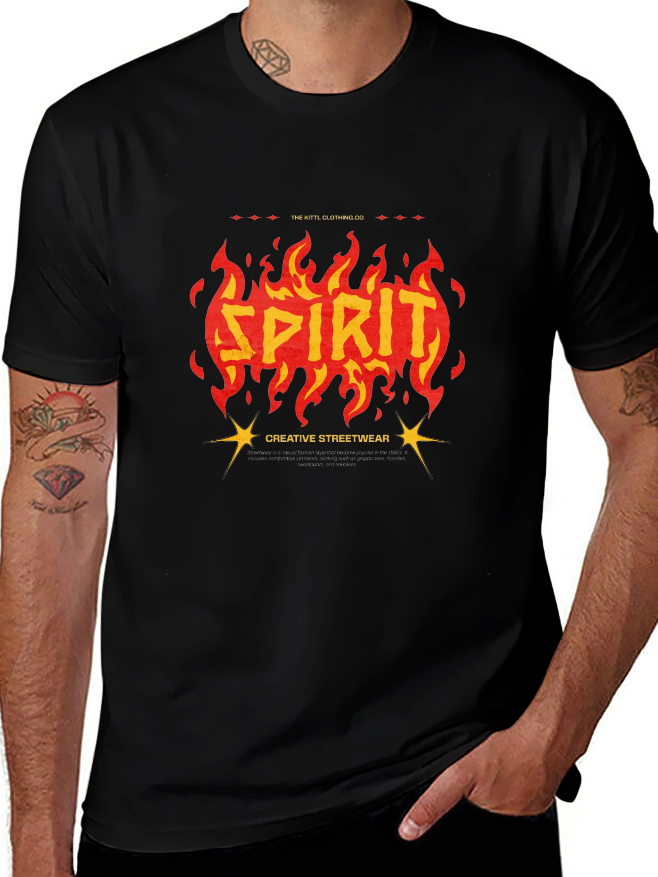 Spirit Fire Graphic Print Mens Black T-Shirt