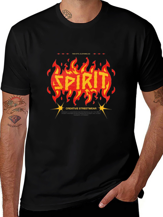 Spirit Fire Graphic Print Mens Black T-Shirt
